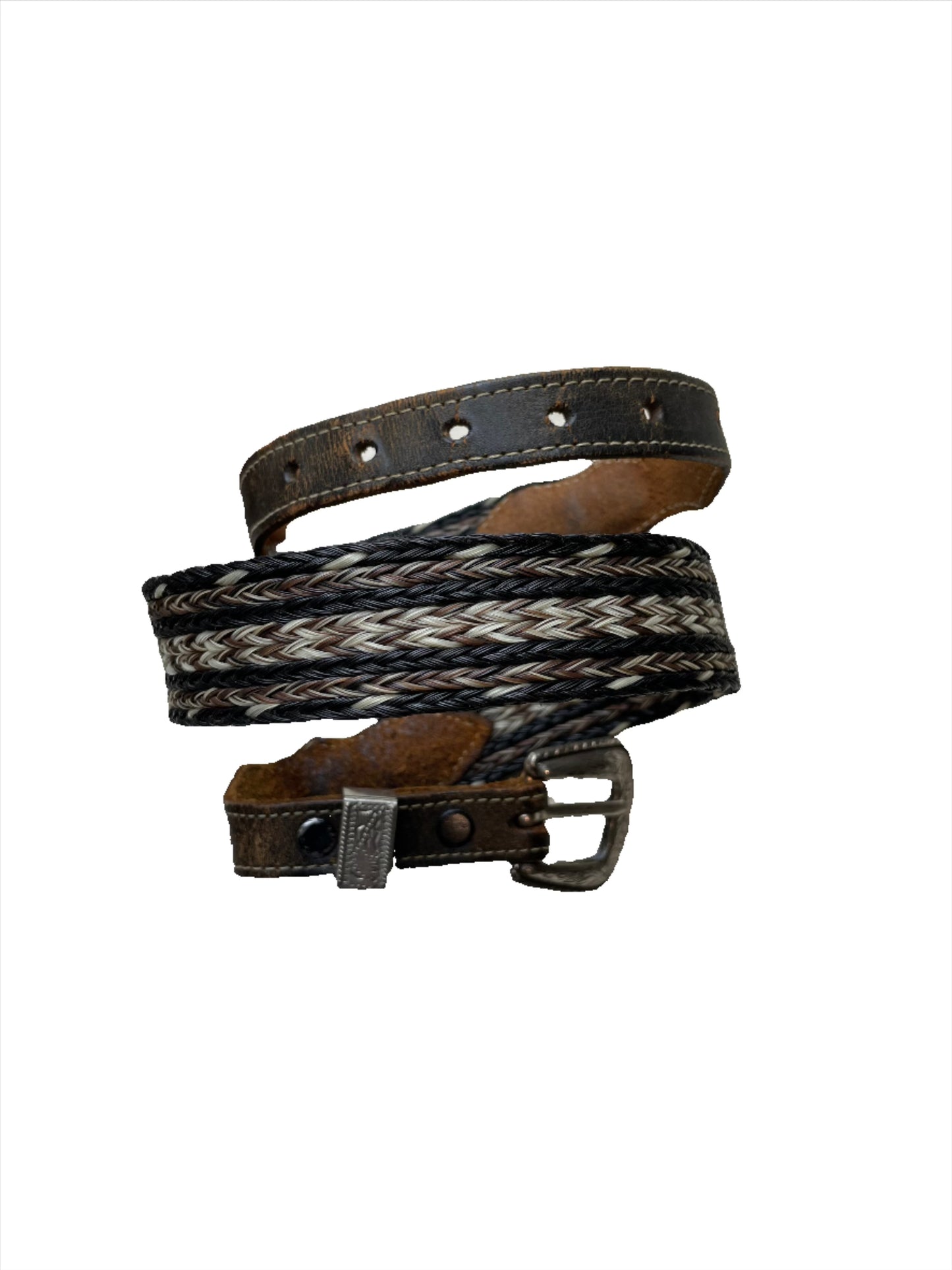 Vtg Brown/Black Horse Hair Belt - XS