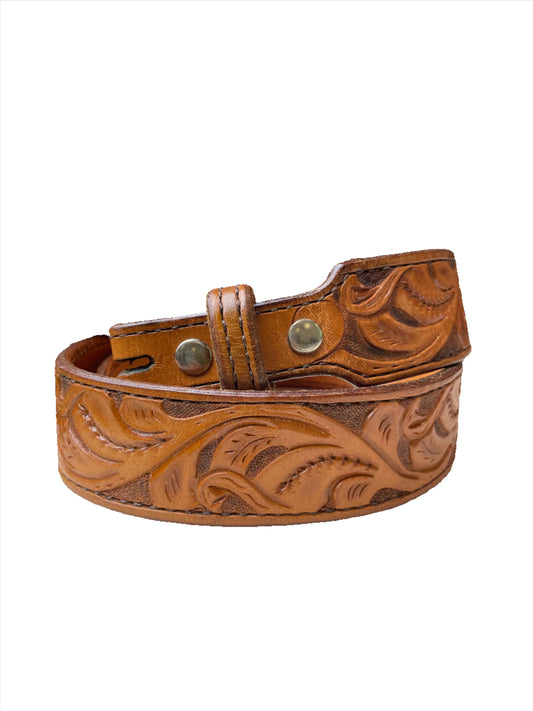 Vintage Brown Tooled Vine Belt **NO BUCKLE** - Sz 34/35