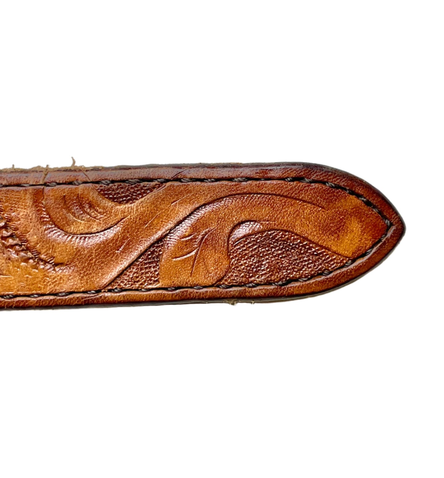 Vintage Brown Tooled Vine Belt **NO BUCKLE** - Sz 34/35