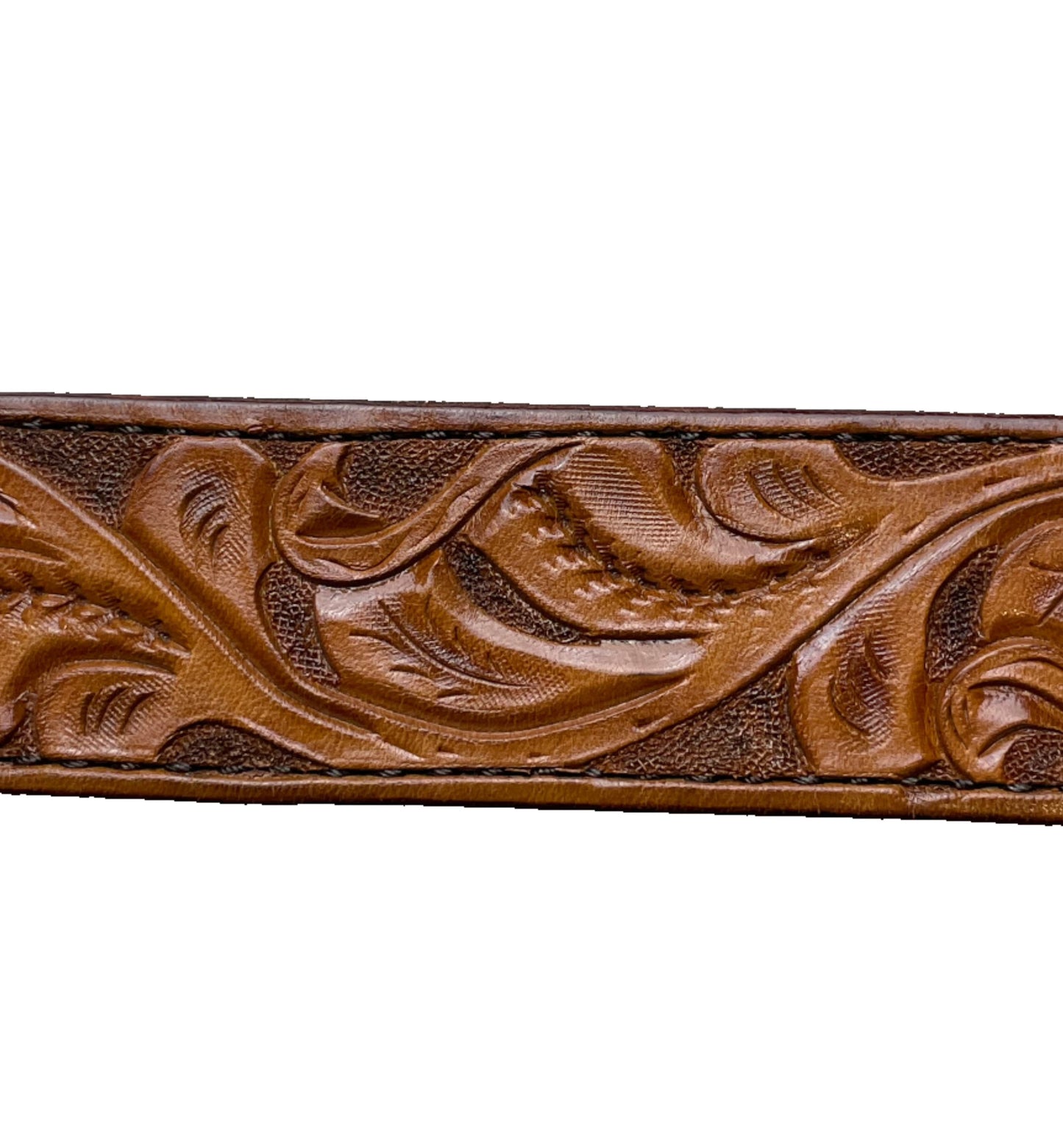 Vintage Brown Tooled Vine Belt **NO BUCKLE** - Sz 34/35