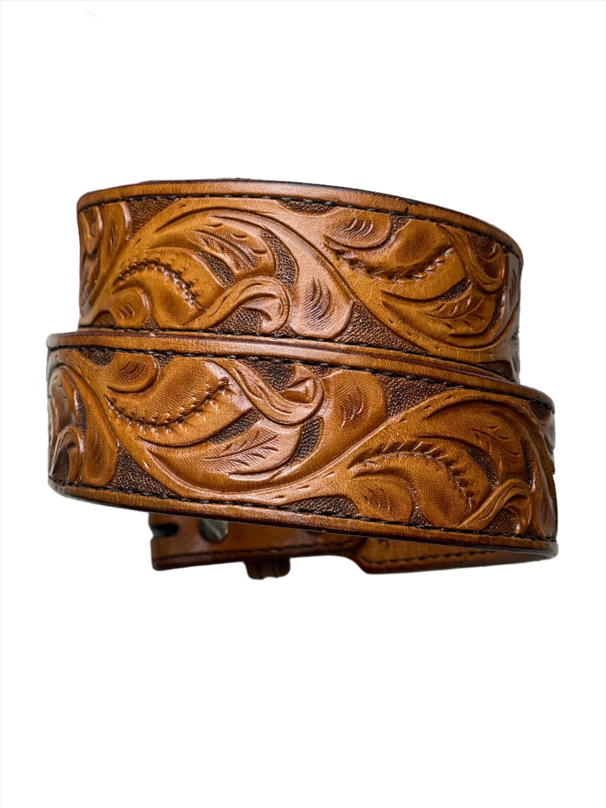 Vintage Brown Tooled Vine Belt **NO BUCKLE** - Sz 34/35