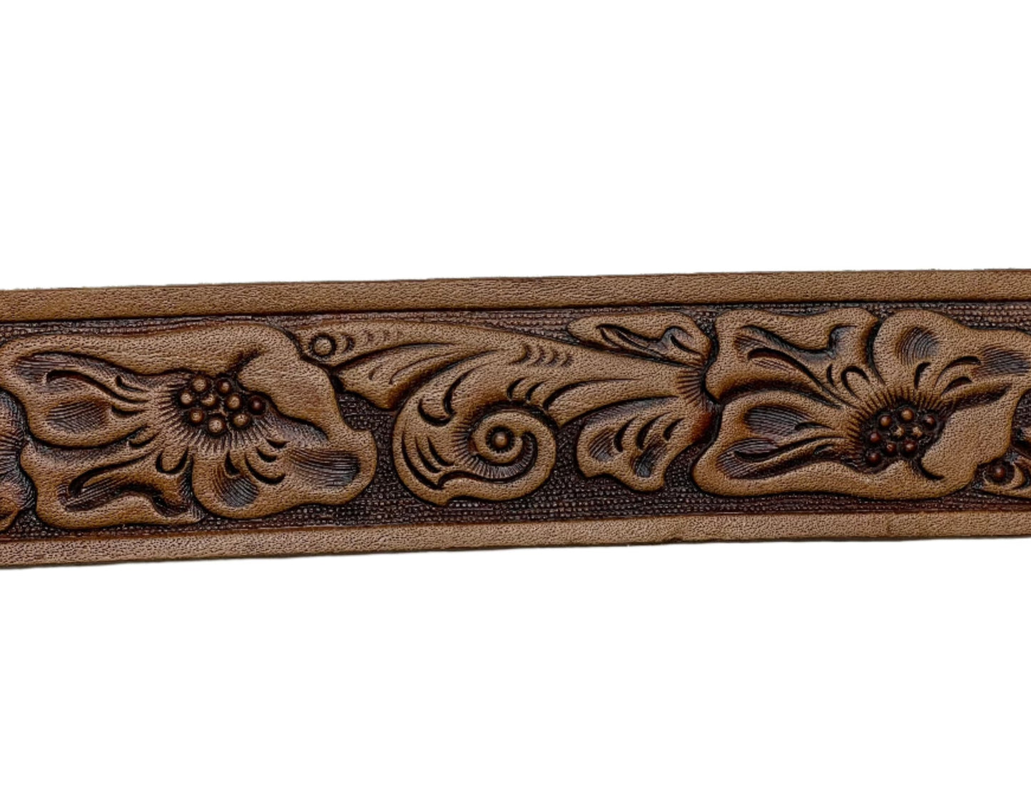 Light Brown Tooled Leather Belt **NO BUCKLE** Sz 26