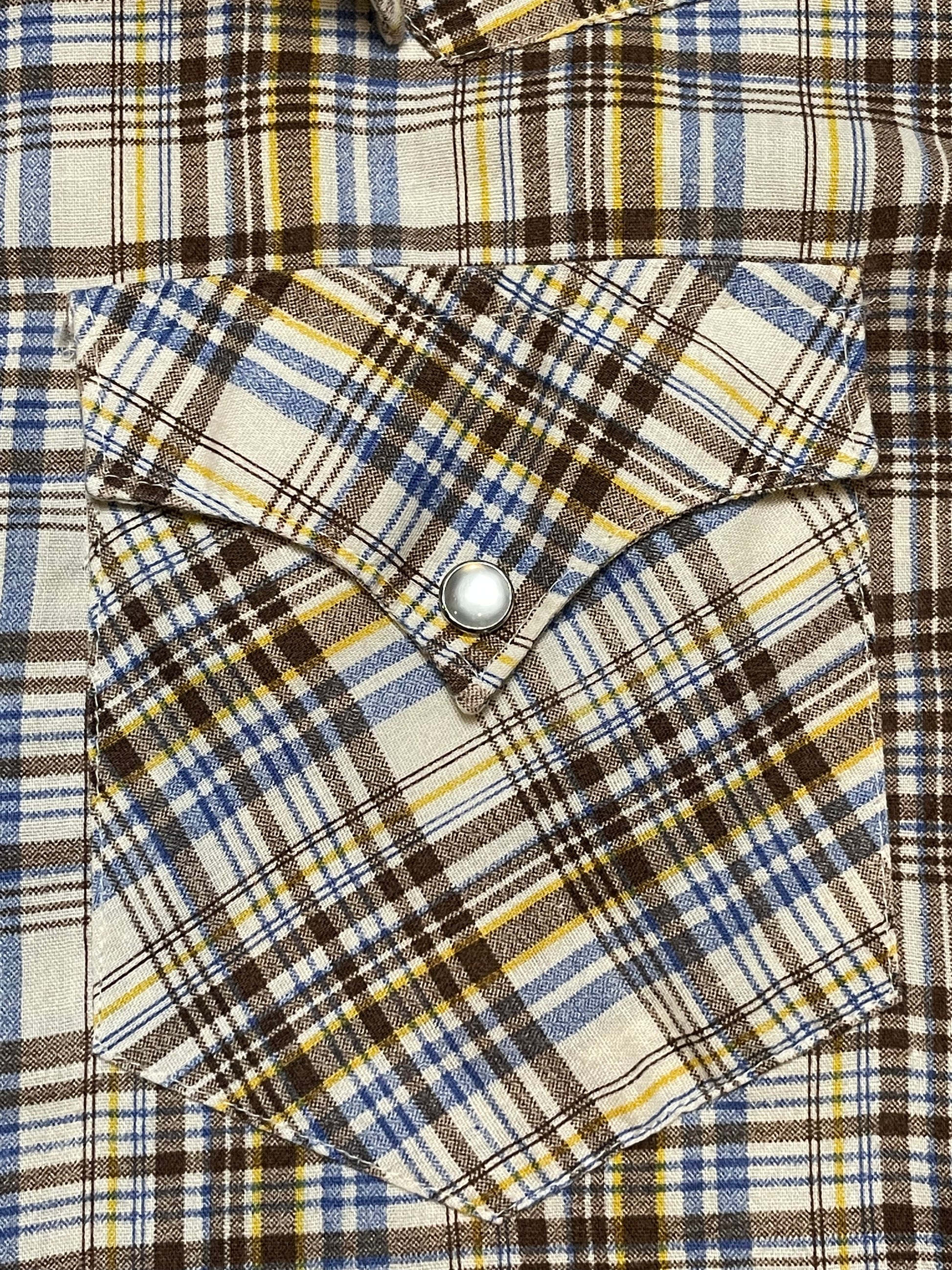 '70s Vintage H Bar C Brown/Blue Plaid Pearl Snap - Lrg