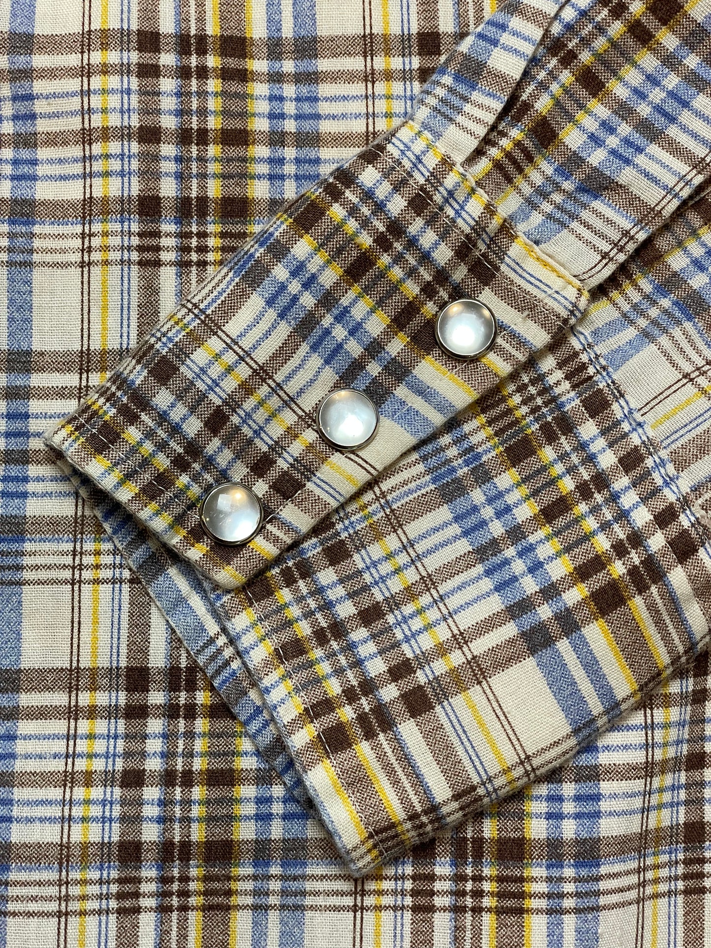 '70s Vintage H Bar C Brown/Blue Plaid Pearl Snap - Lrg