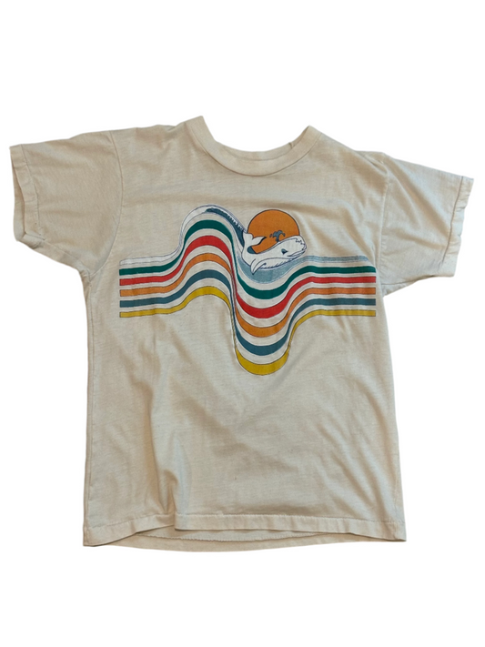 '70s Vintage Cream Rainbow Whale T-Shirt - SML