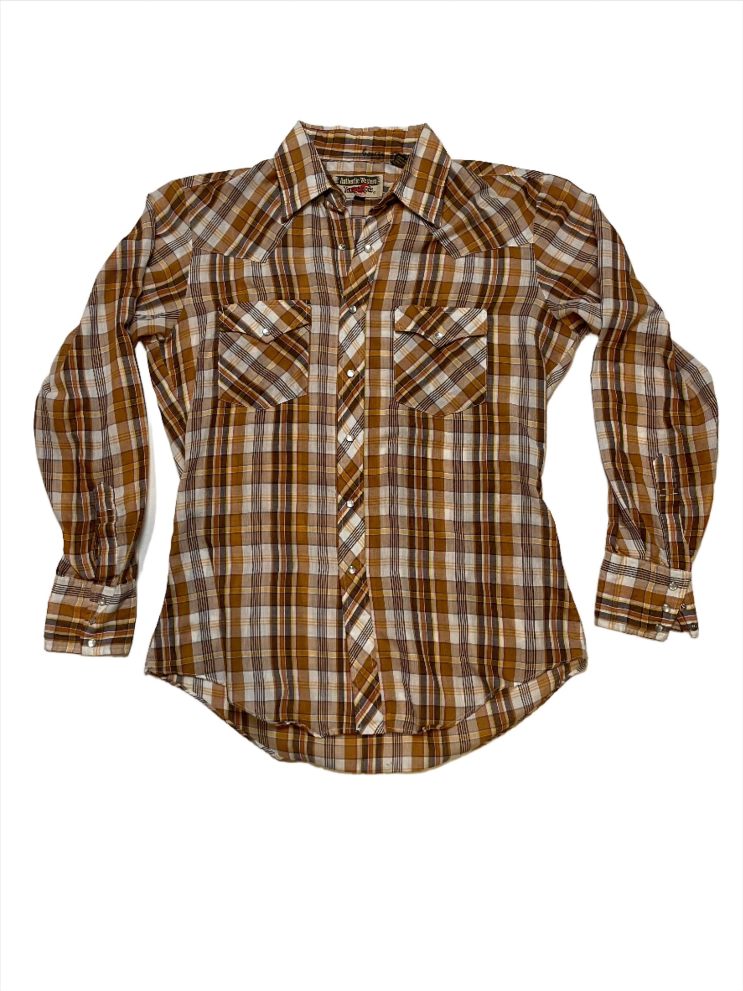 '80s Vintage Youngbloods Brown/Tan Plaid Pearl Snap - MED