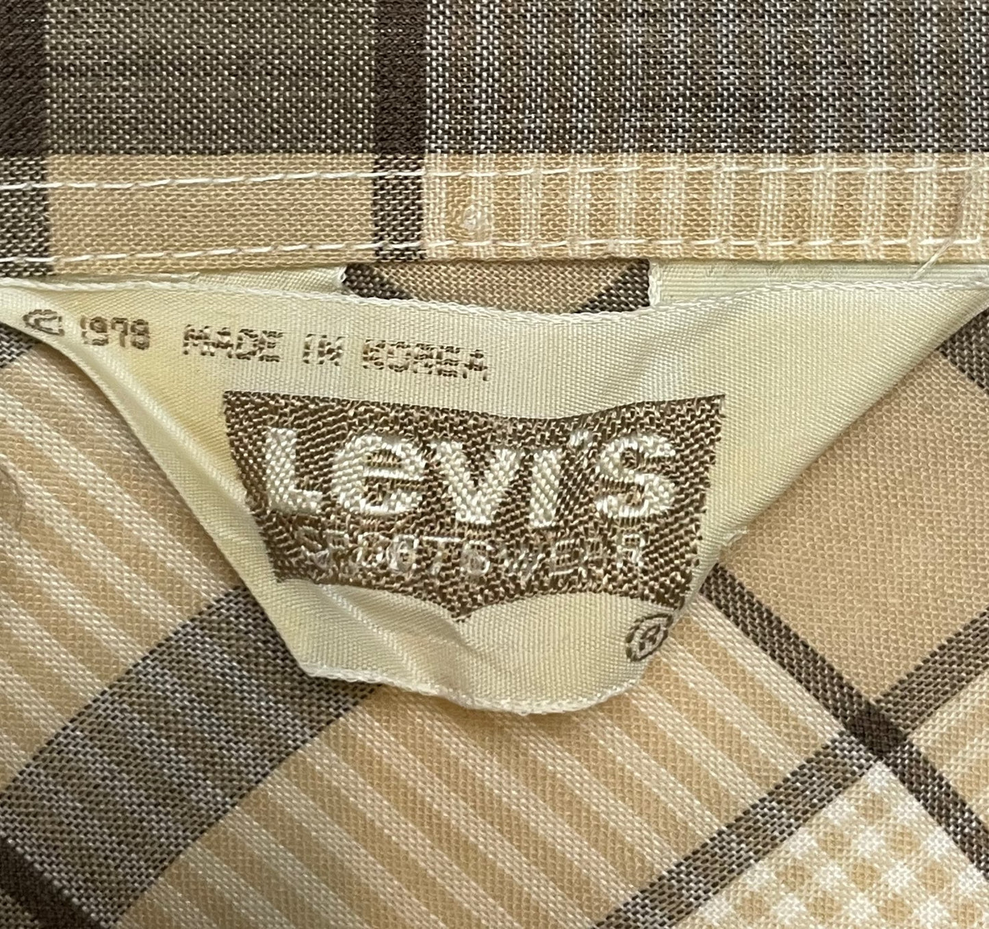 '70s Vintage Levi's Brown Plaid Thin Pearl Snap - Sml