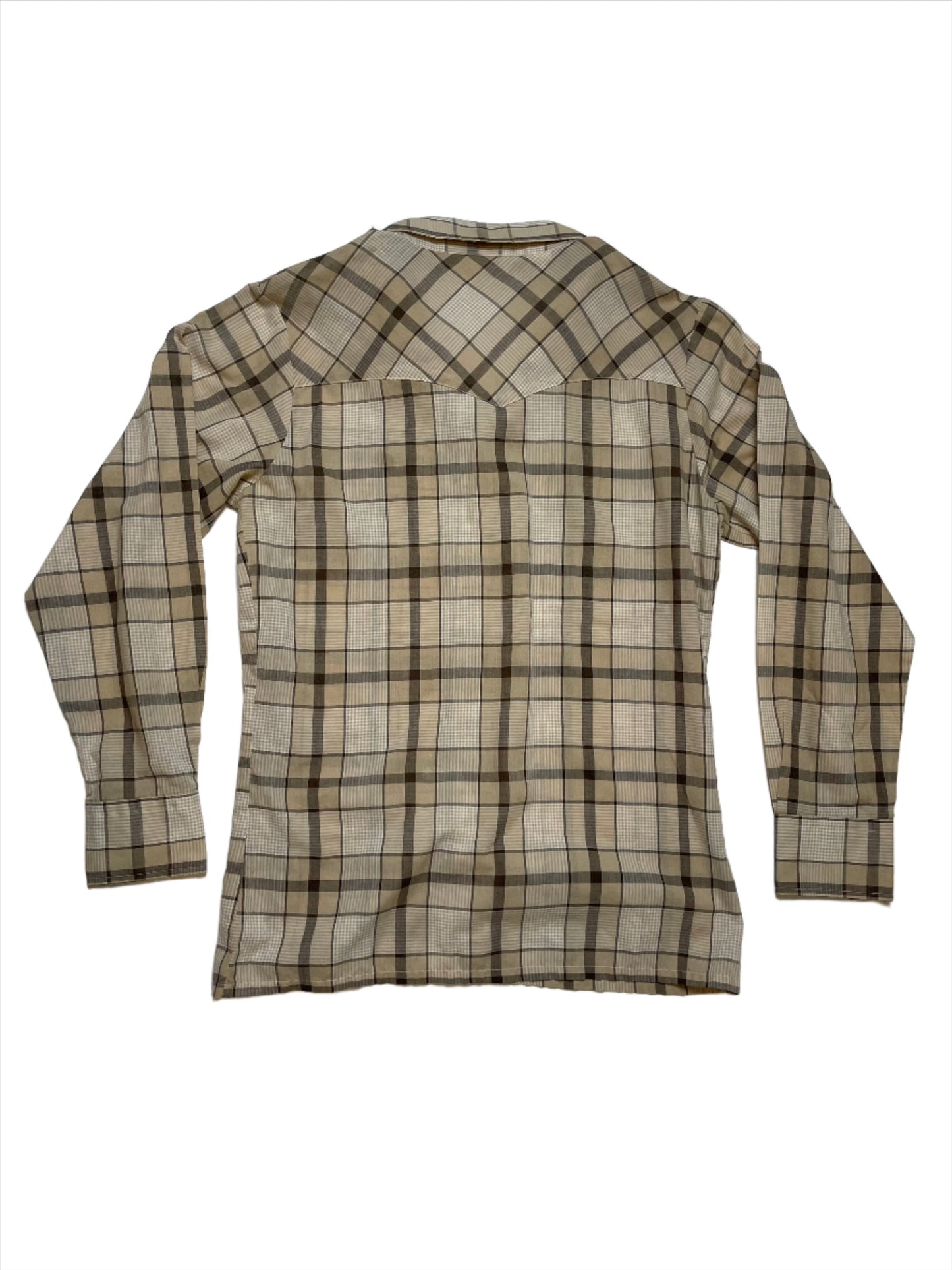 '70s Vintage Levi's Brown Plaid Thin Pearl Snap - Sml