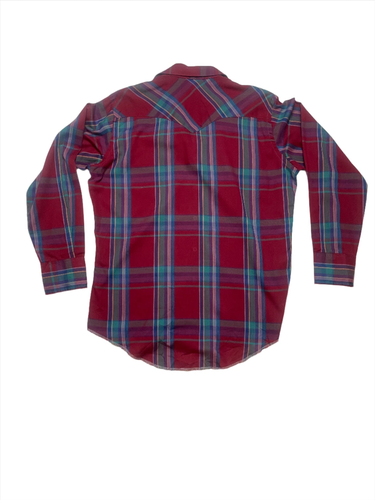 '80s Vintage Wrangler Red/Blue Plaid Pearl Snap - XL