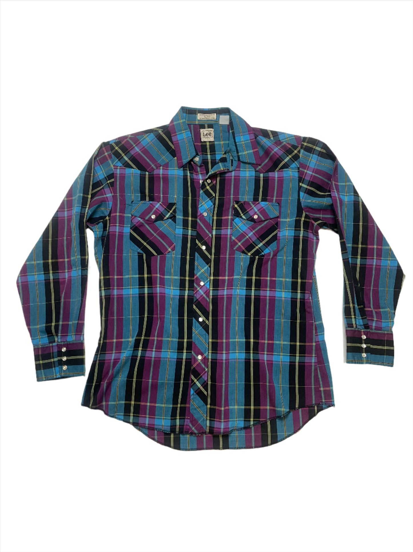 '80s Vintage Lee Blue/Purple Plaid Pearl Snap - Lrg