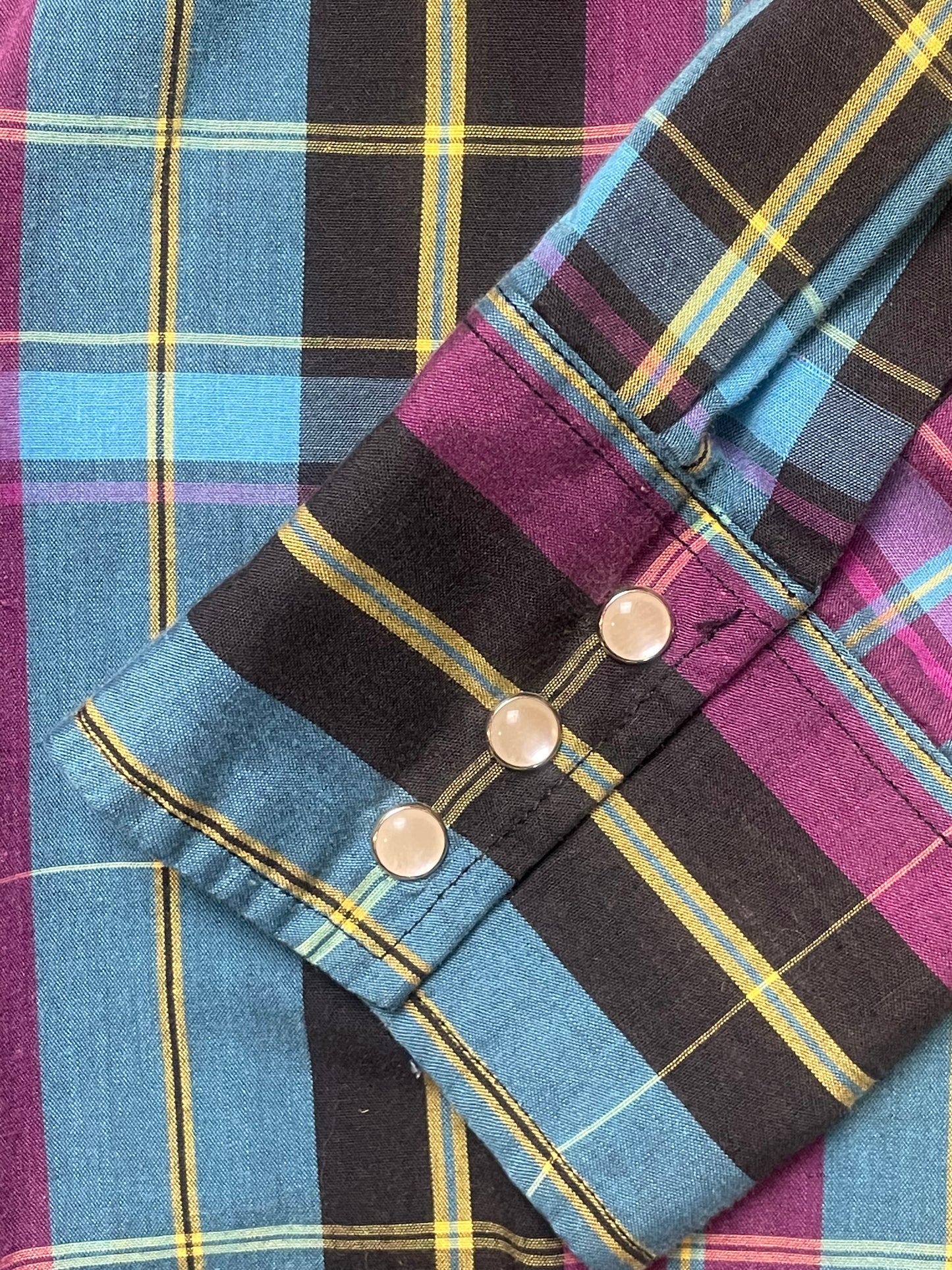 '80s Vintage Lee Blue/Purple Plaid Pearl Snap - Lrg