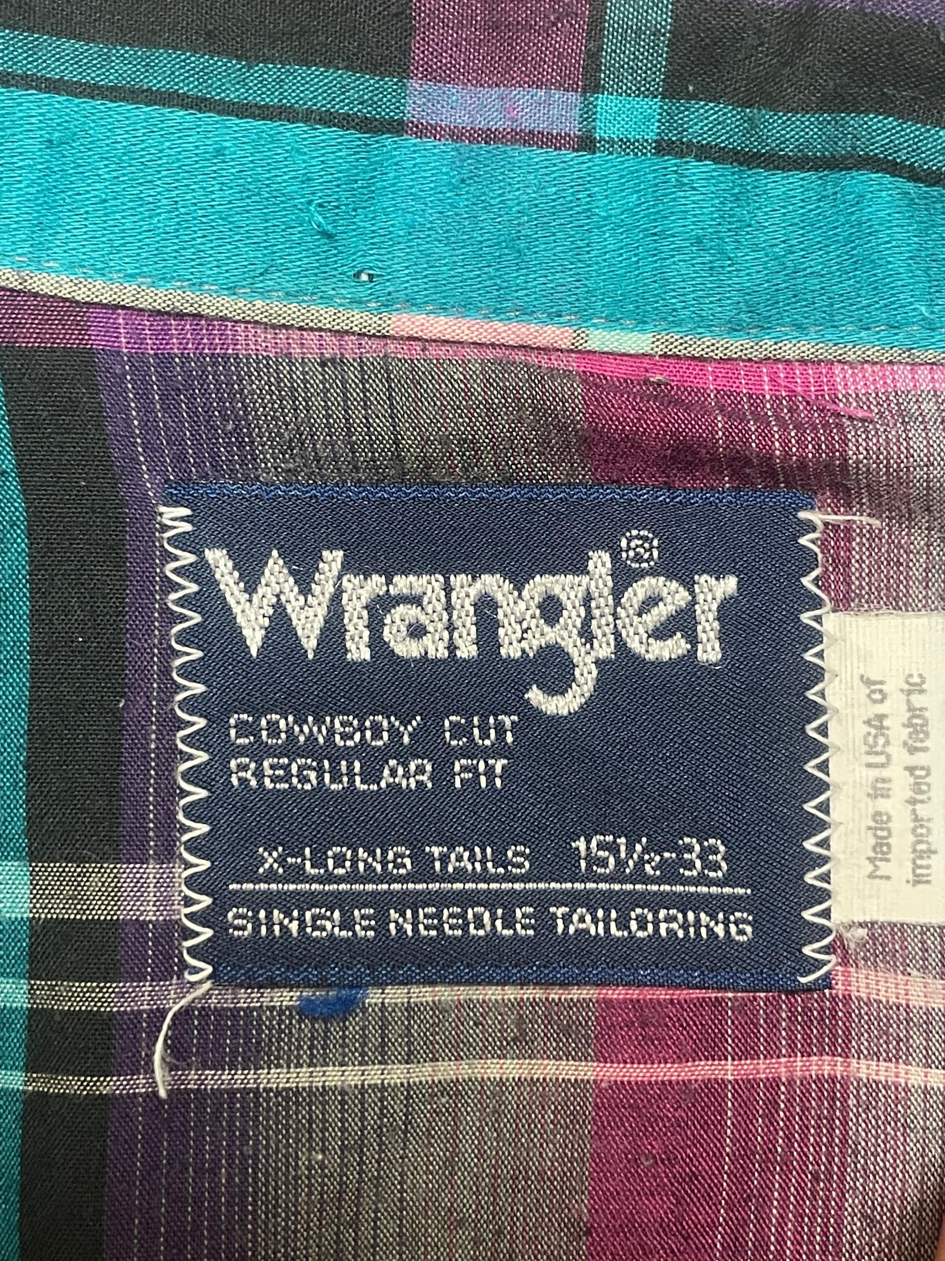 '90s Vintage Wrangler Blk/Teal/Violet Striped Pearl Snap