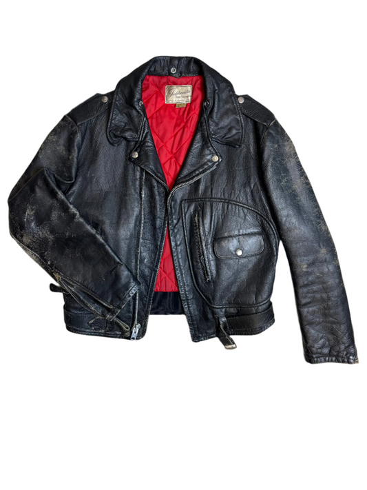 '60s Vintage Blk Leather Jkt w/Red Interior - XL