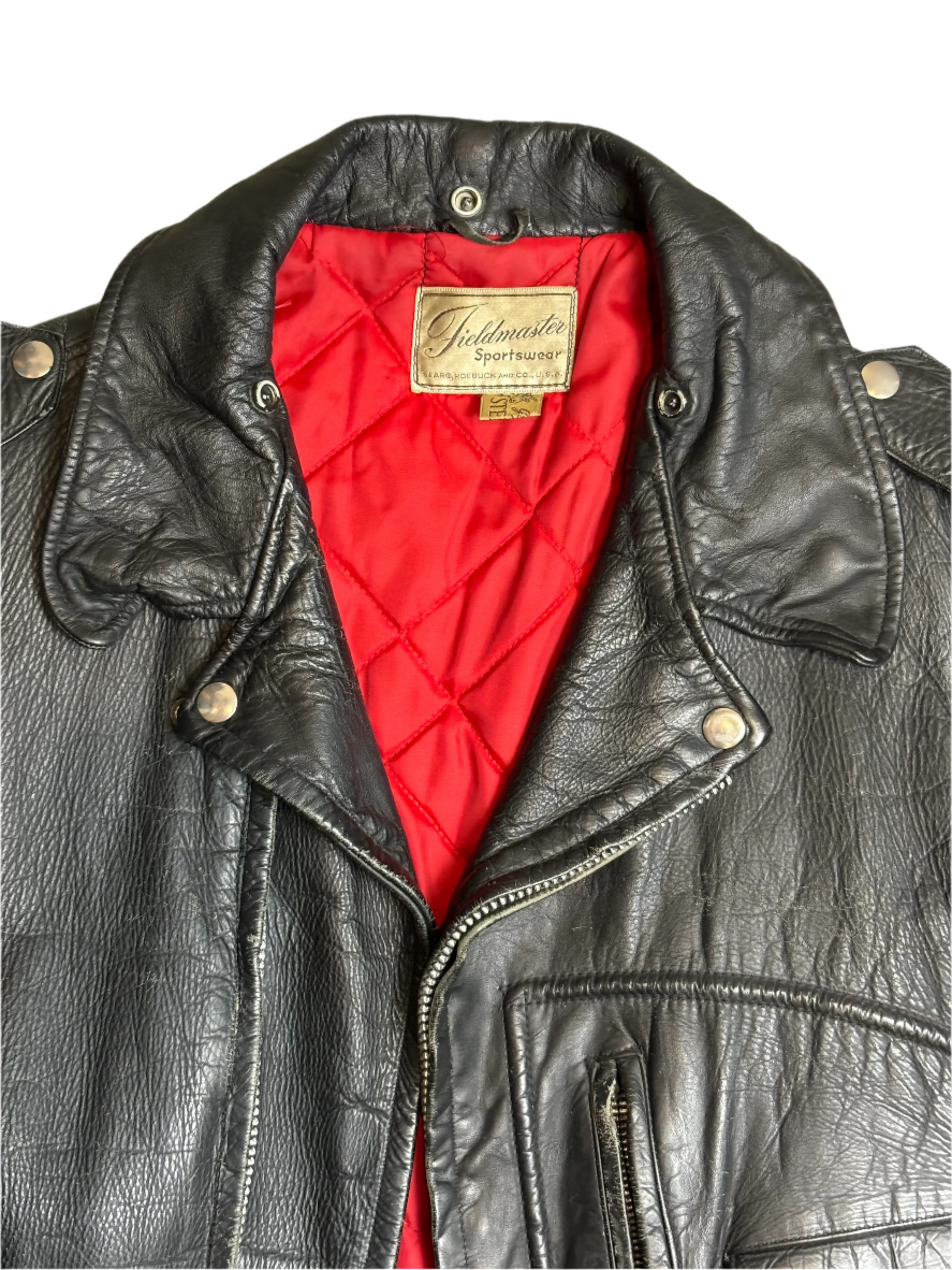 '60s Vintage Blk Leather Jkt w/Red Interior - XL