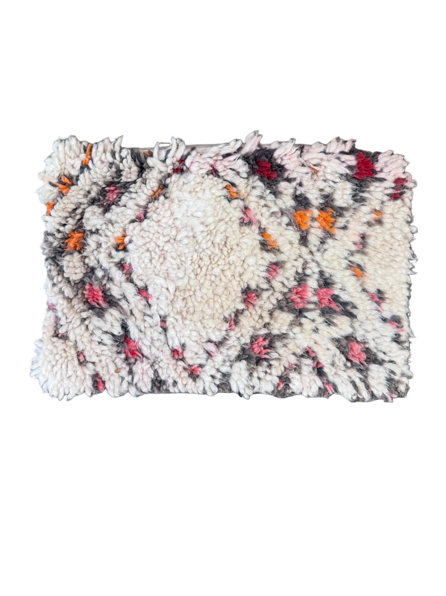 Moroccan 1x2' Beige Wool Pillowcase w/Colored Accents