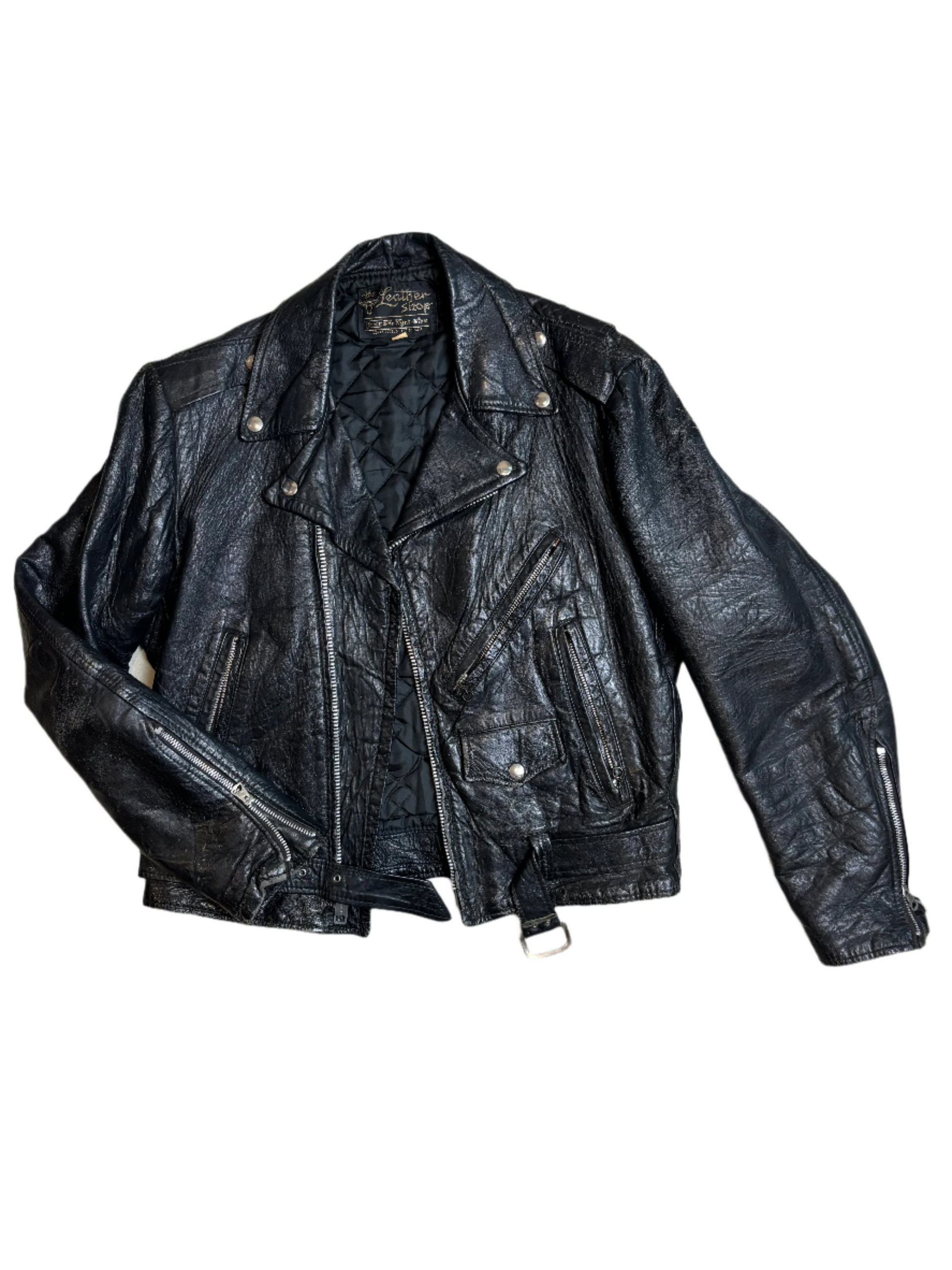 '70s Vintage Blk Leather Jkt - XL