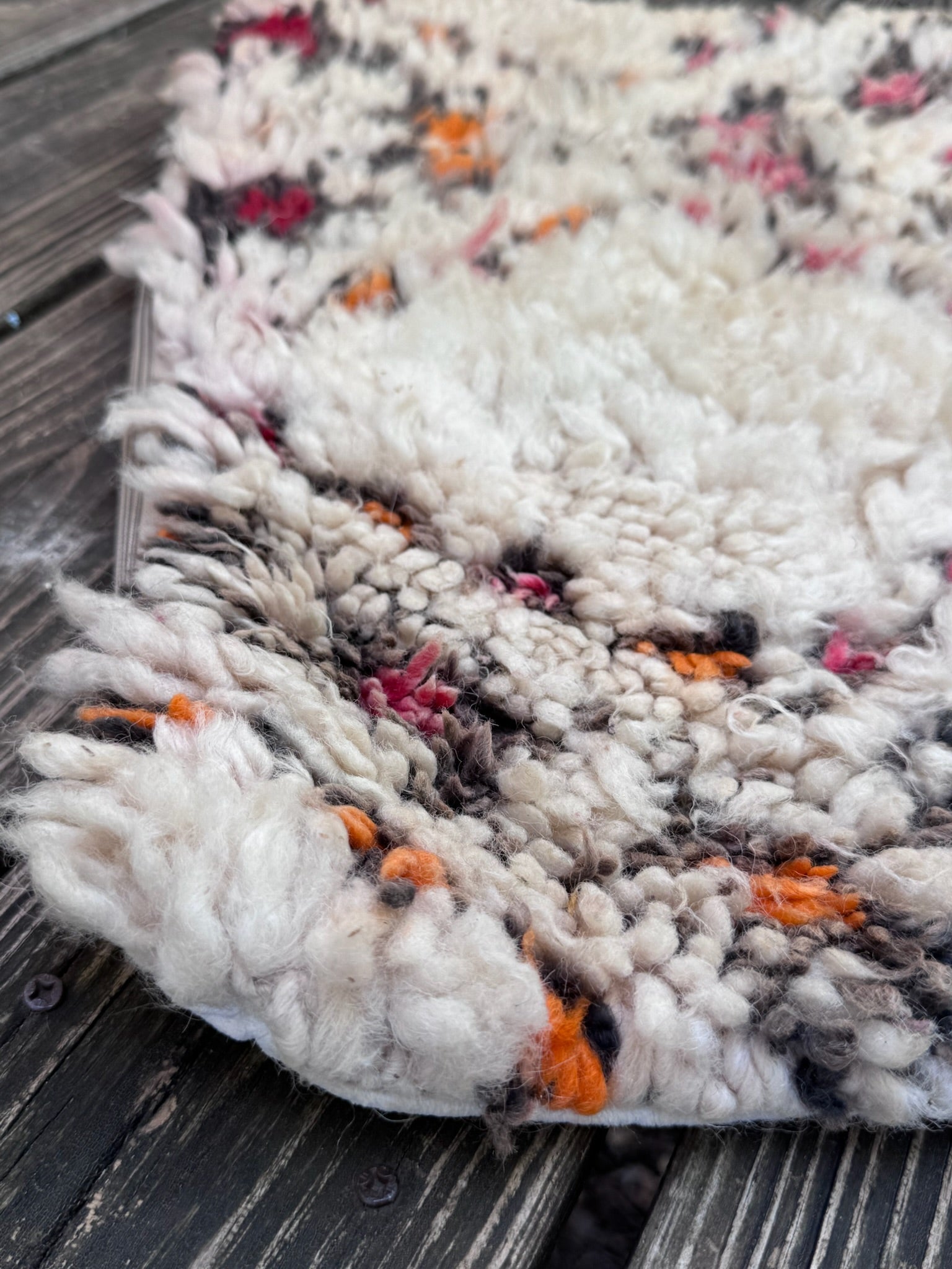 Moroccan 1x2' Beige Wool Pillowcase w/Colored Accents