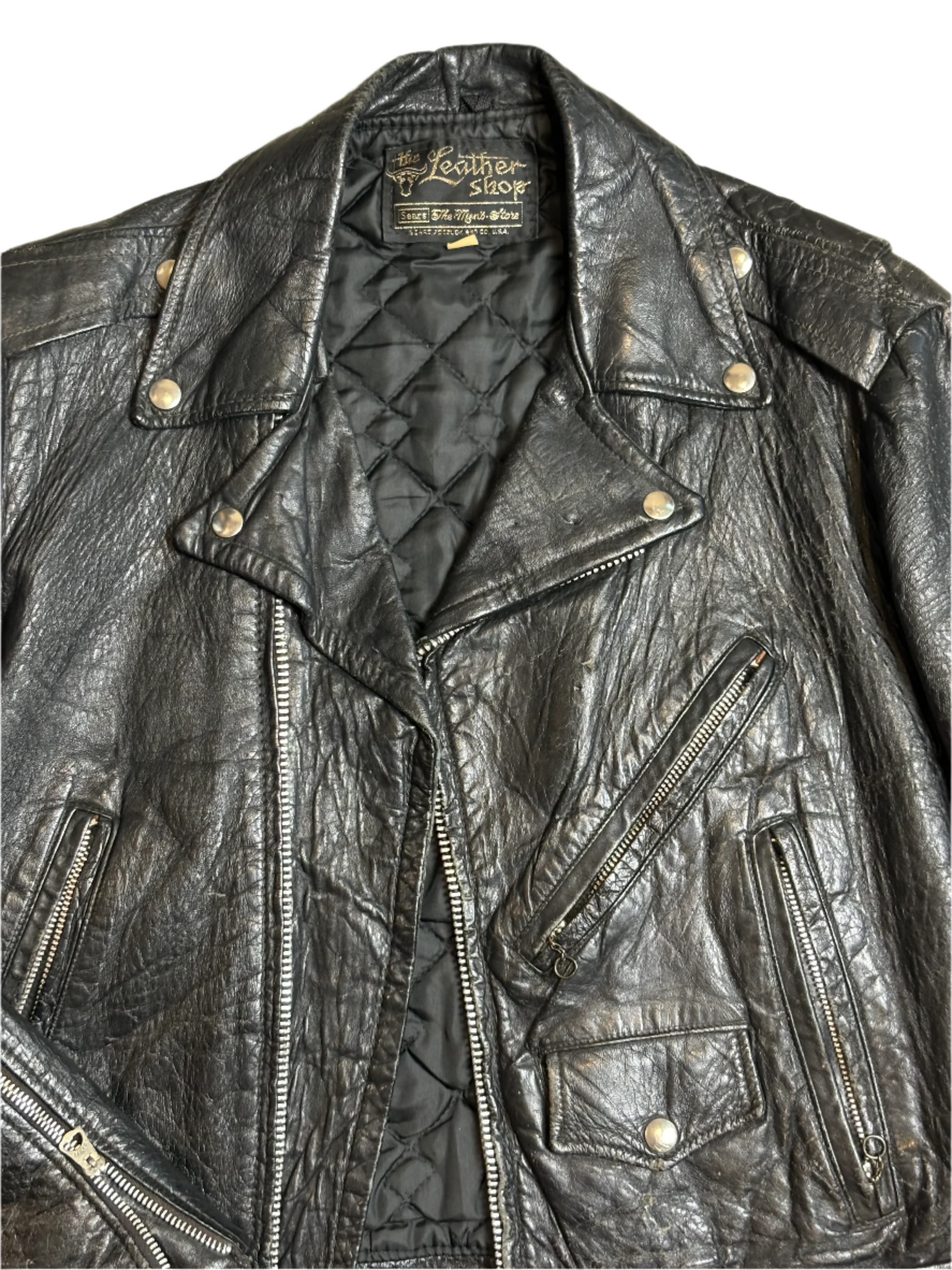 '70s Vintage Blk Leather Jkt - XL