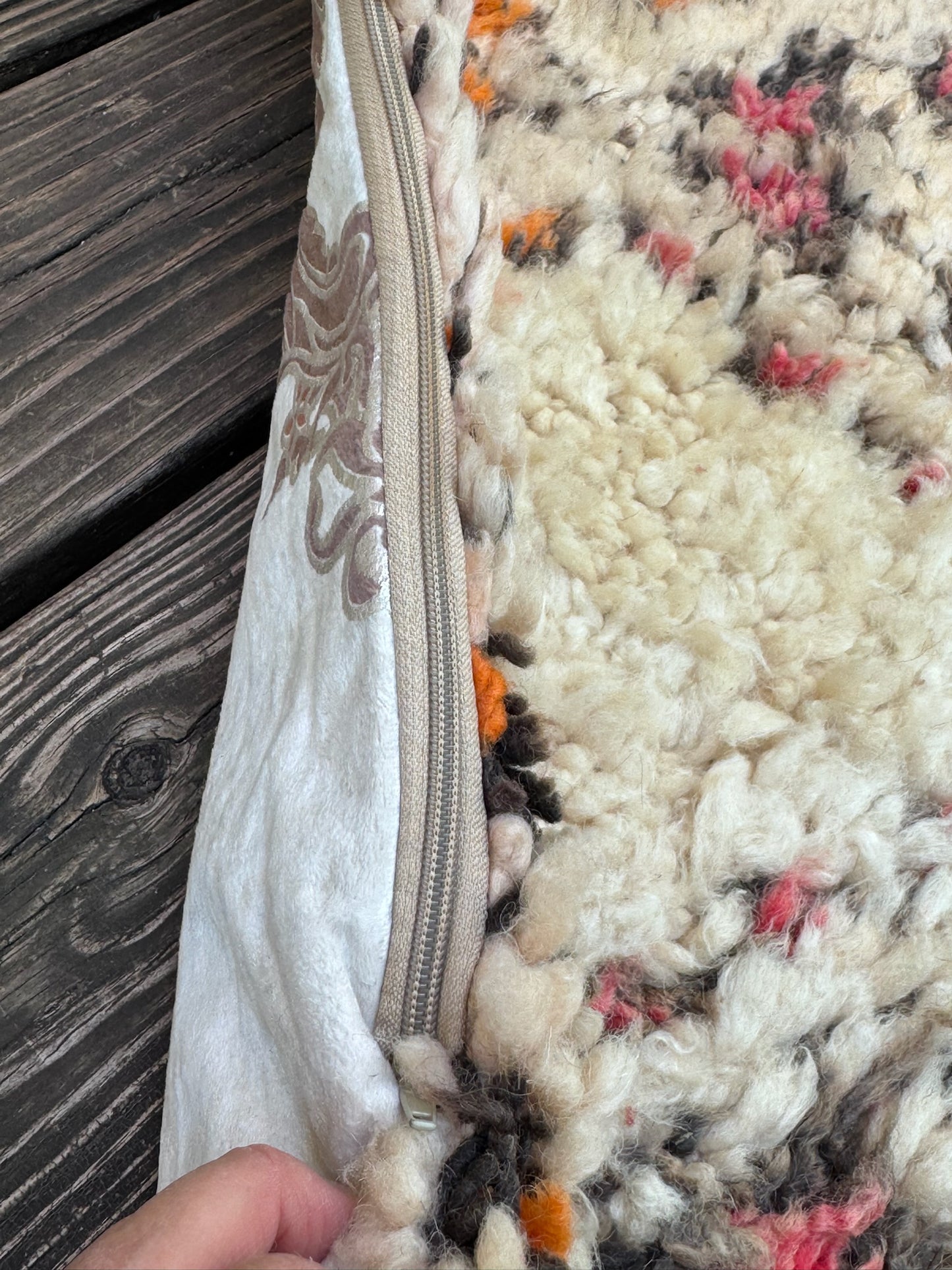 Moroccan 1x2' Beige Wool Pillowcase w/Colored Accents