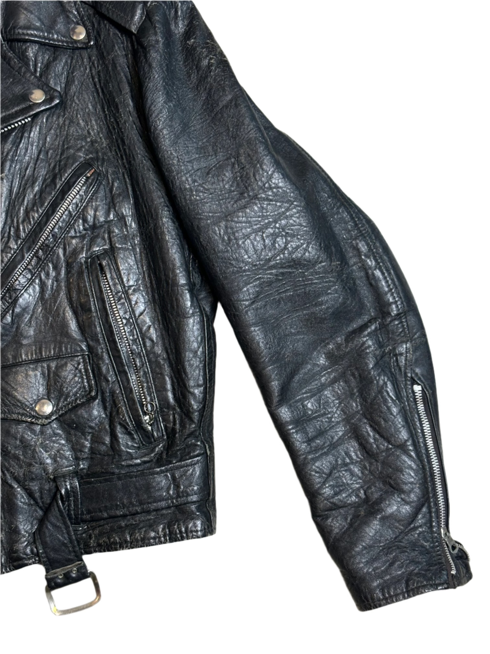 '70s Vintage Blk Leather Jkt - XL