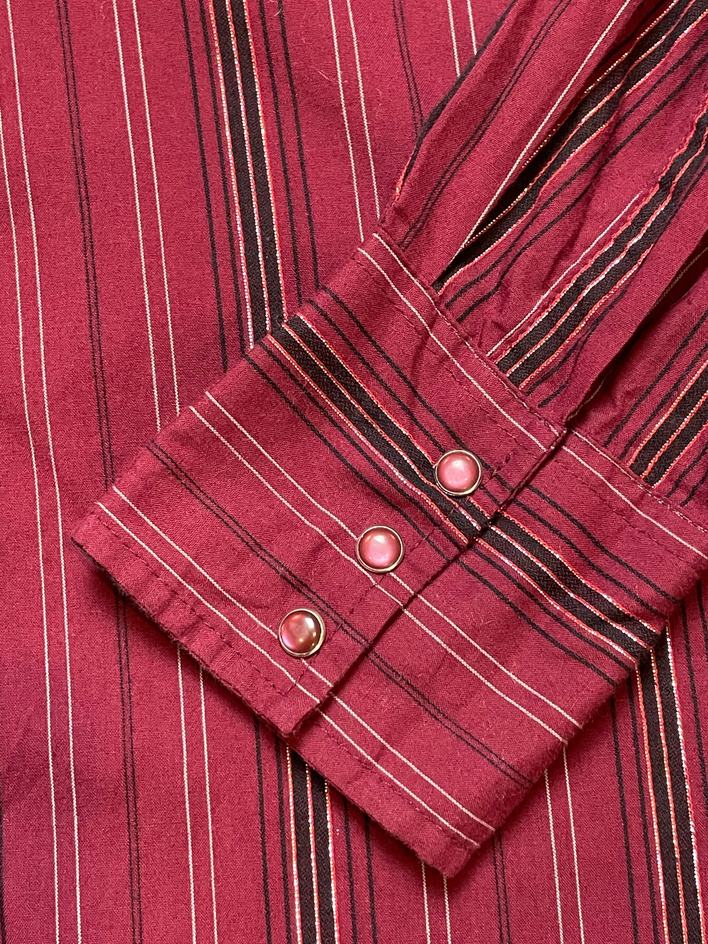 '80s Vintage Wrangler Burgundy Striped Pearl Snap