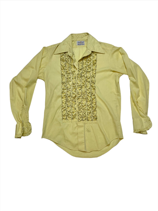 '70s Vintage Yellow Tuxedo Ruffle Button Down Shirt - Med