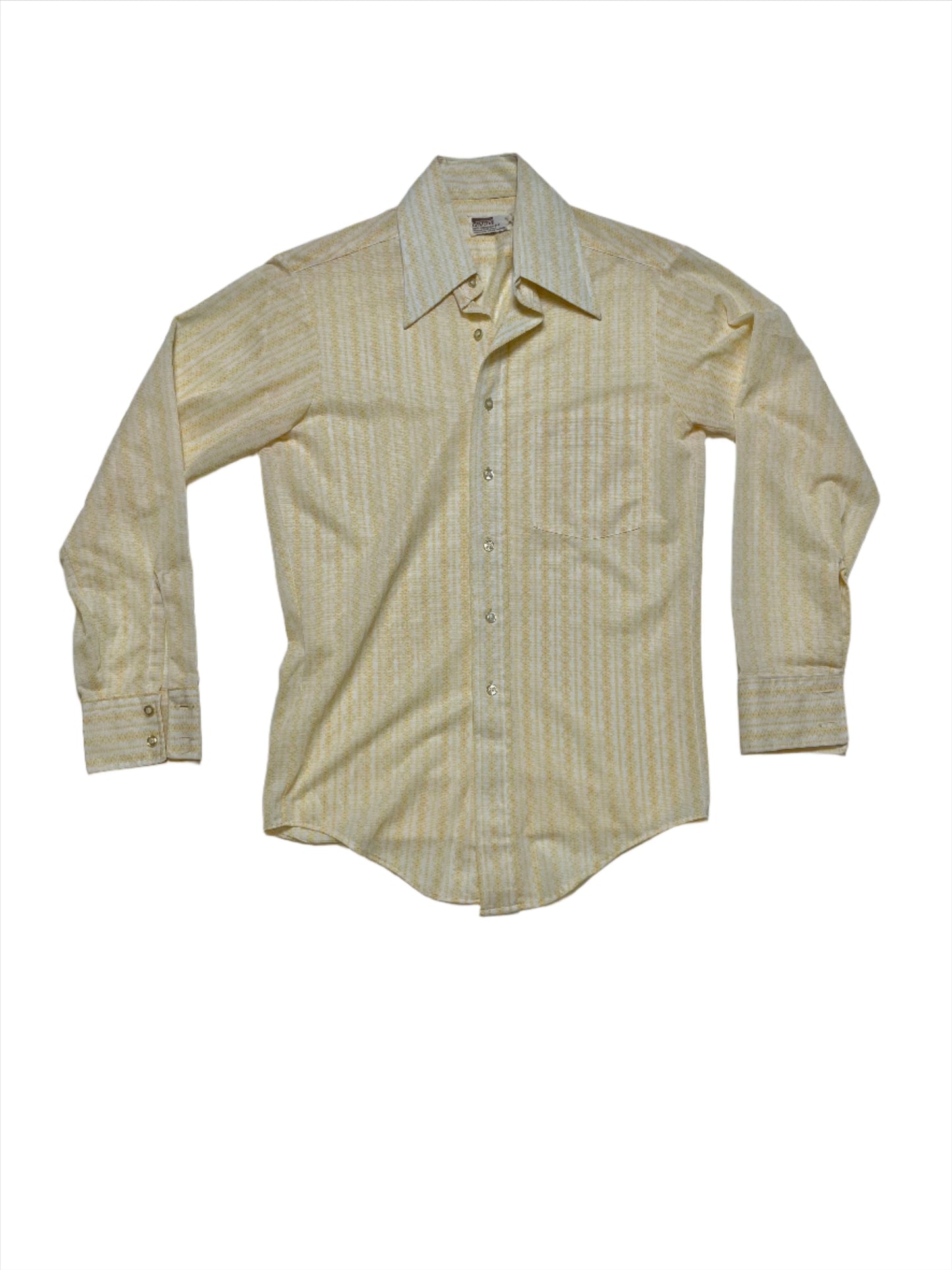 '70s Vintage M. Wards White/Yellow Wallpaper Print Polyester Shirt