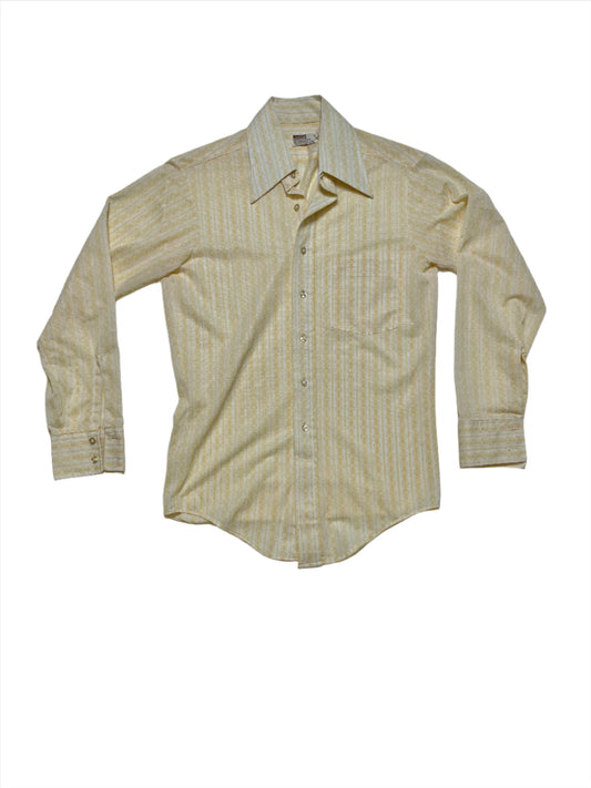 '70s Vintage M. Wards White/Yellow Wallpaper Print Polyester Shirt