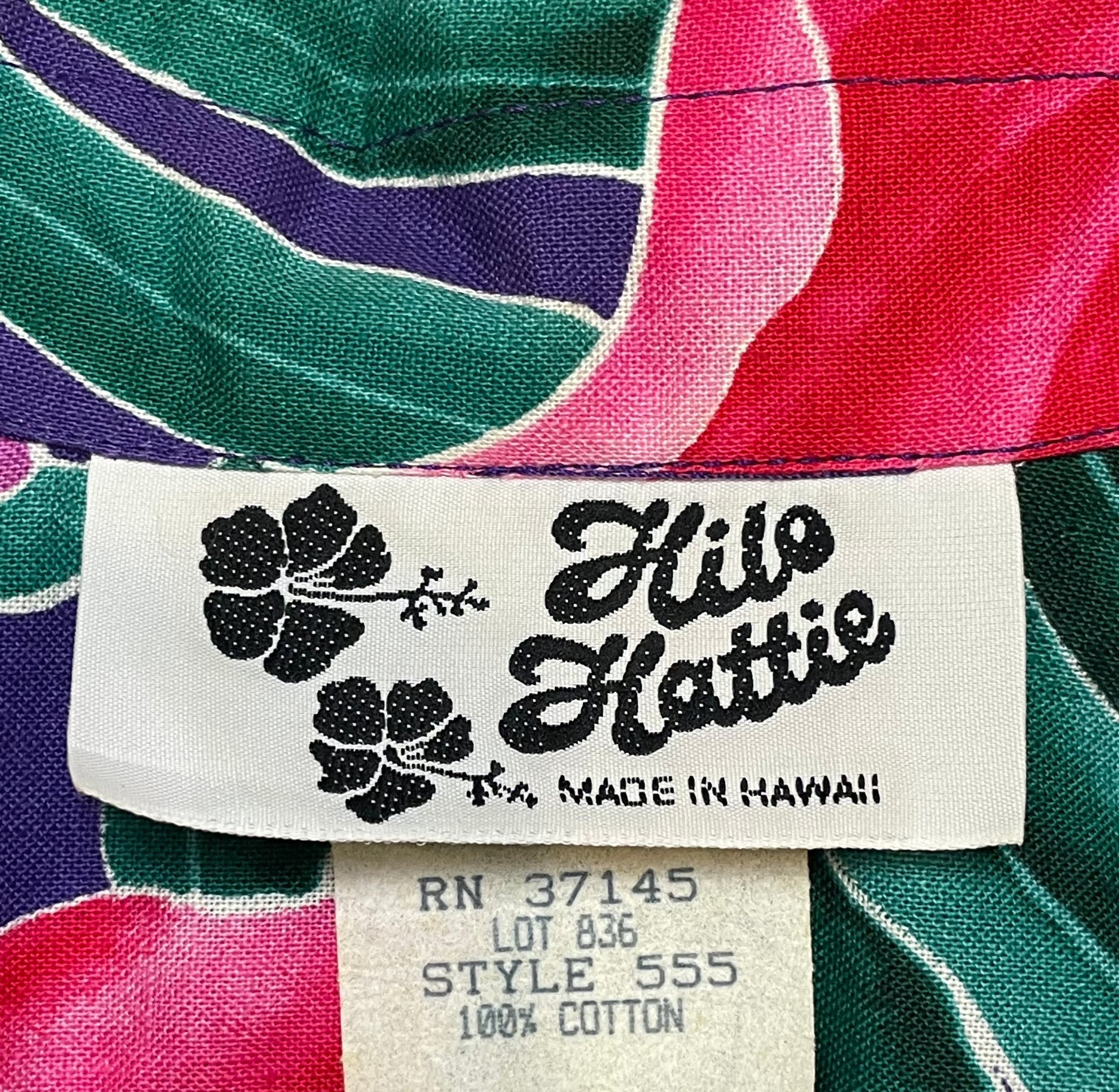 '60s Vintage Hilo Hattie Blk Anthurium Floral Hawaiian Shirt - Lrg