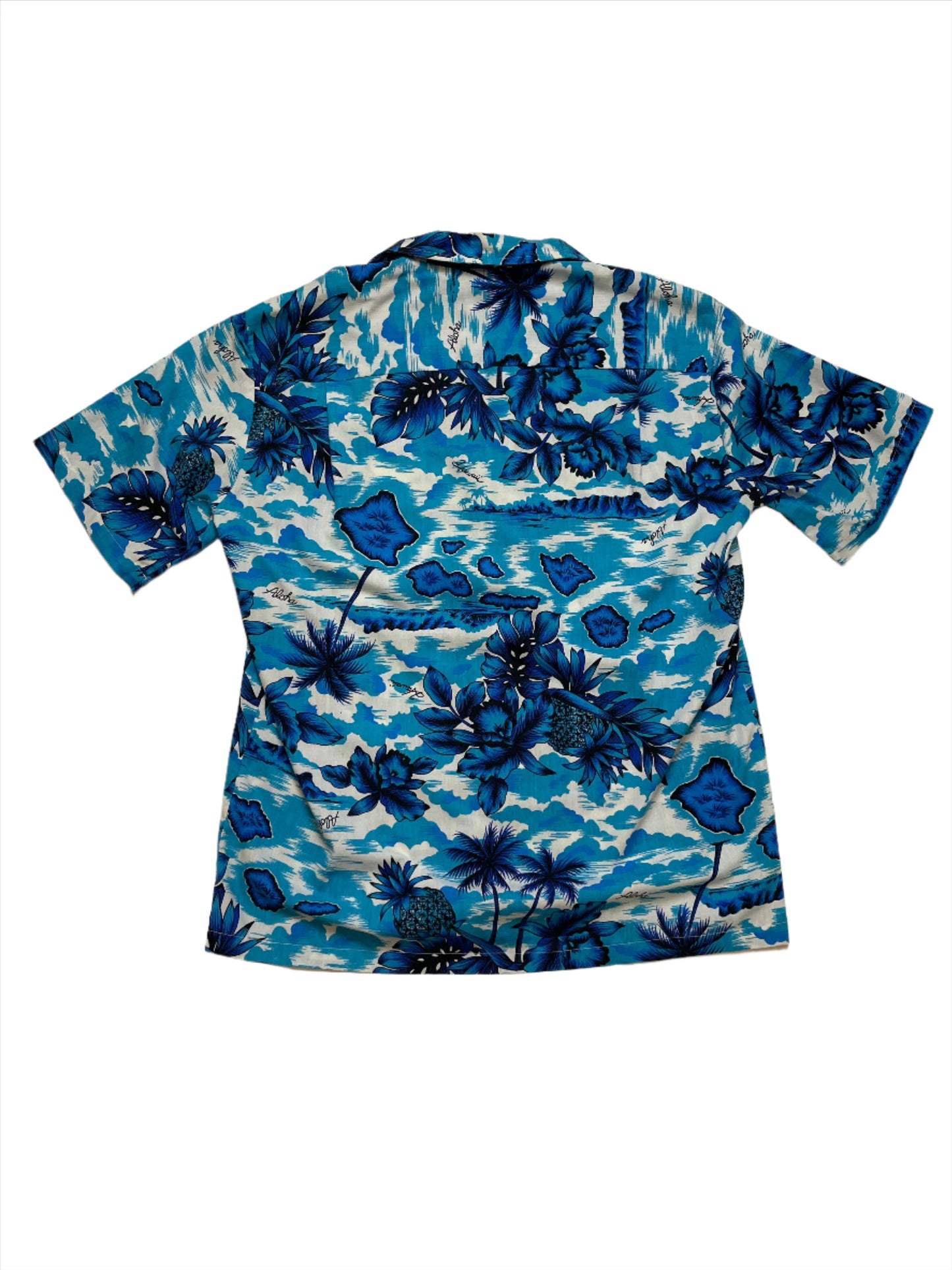 '70s Vintage Blue Aloha Pineapple Hawaiian Shirt - Lrg