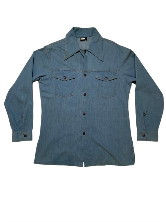 '60s Vintage Sears Blue Denim Button Down Shirt - XL