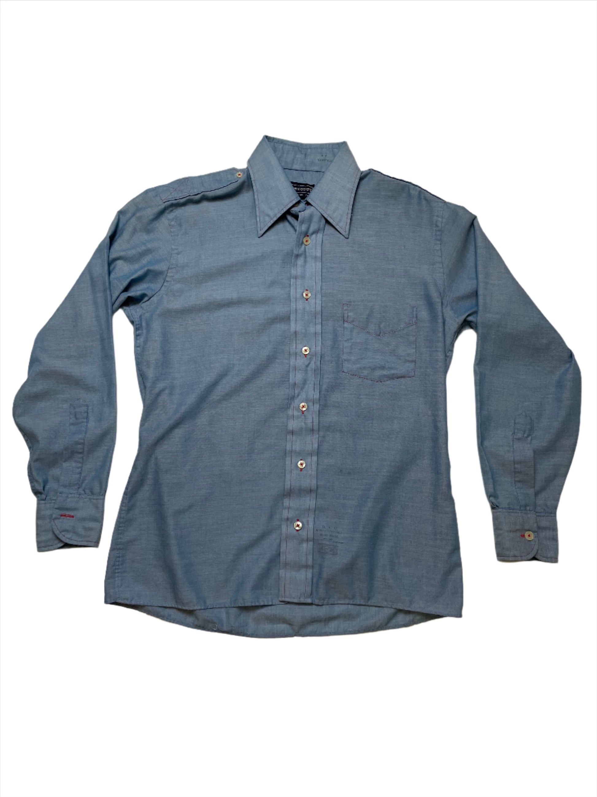 '60s Vintage Mercedes Blue Chambray Button Down - Lrg