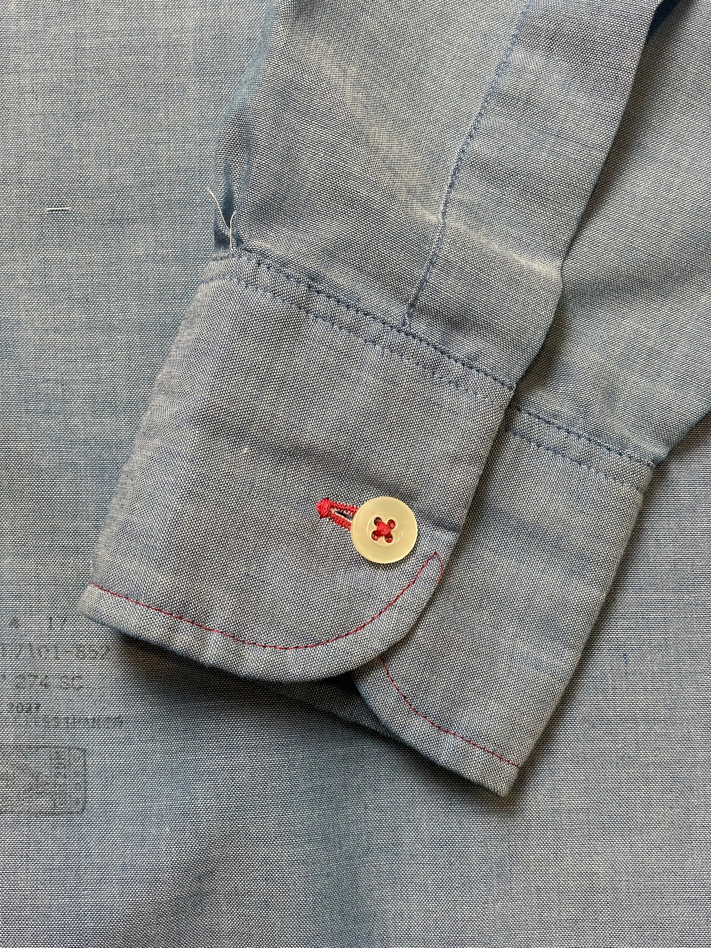 '60s Vintage Mercedes Blue Chambray Button Down - Lrg