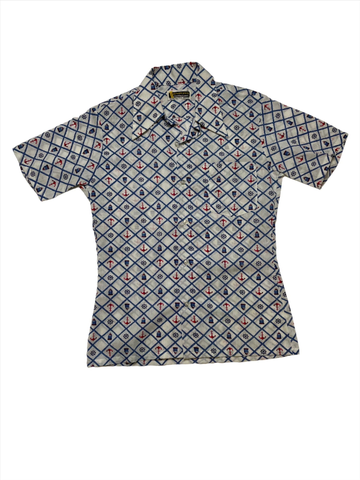 '70s Vintage Nautical Print Short Sleeve Shirt - XS