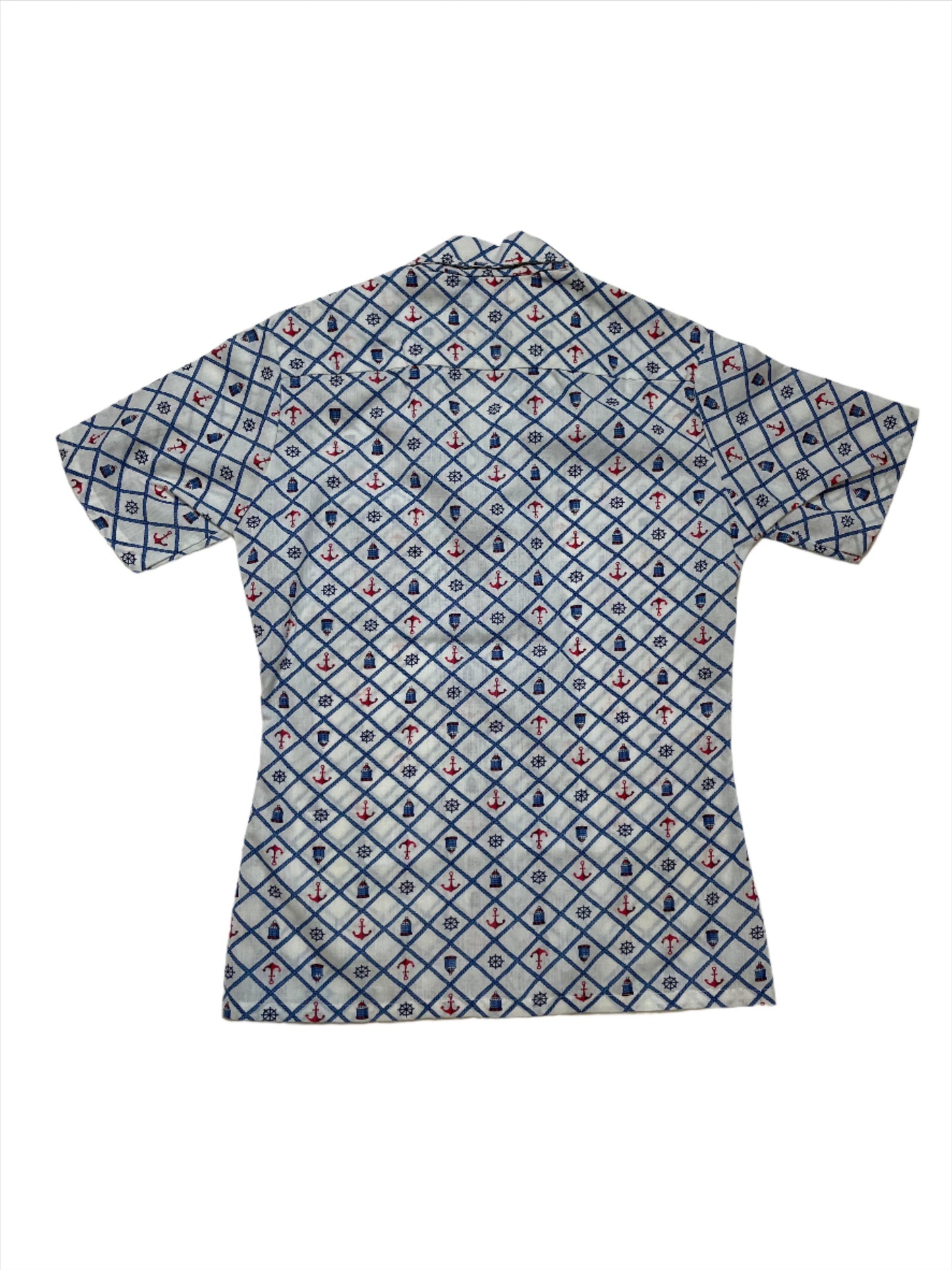 '70s Vintage Nautical Print Short Sleeve Shirt - XS