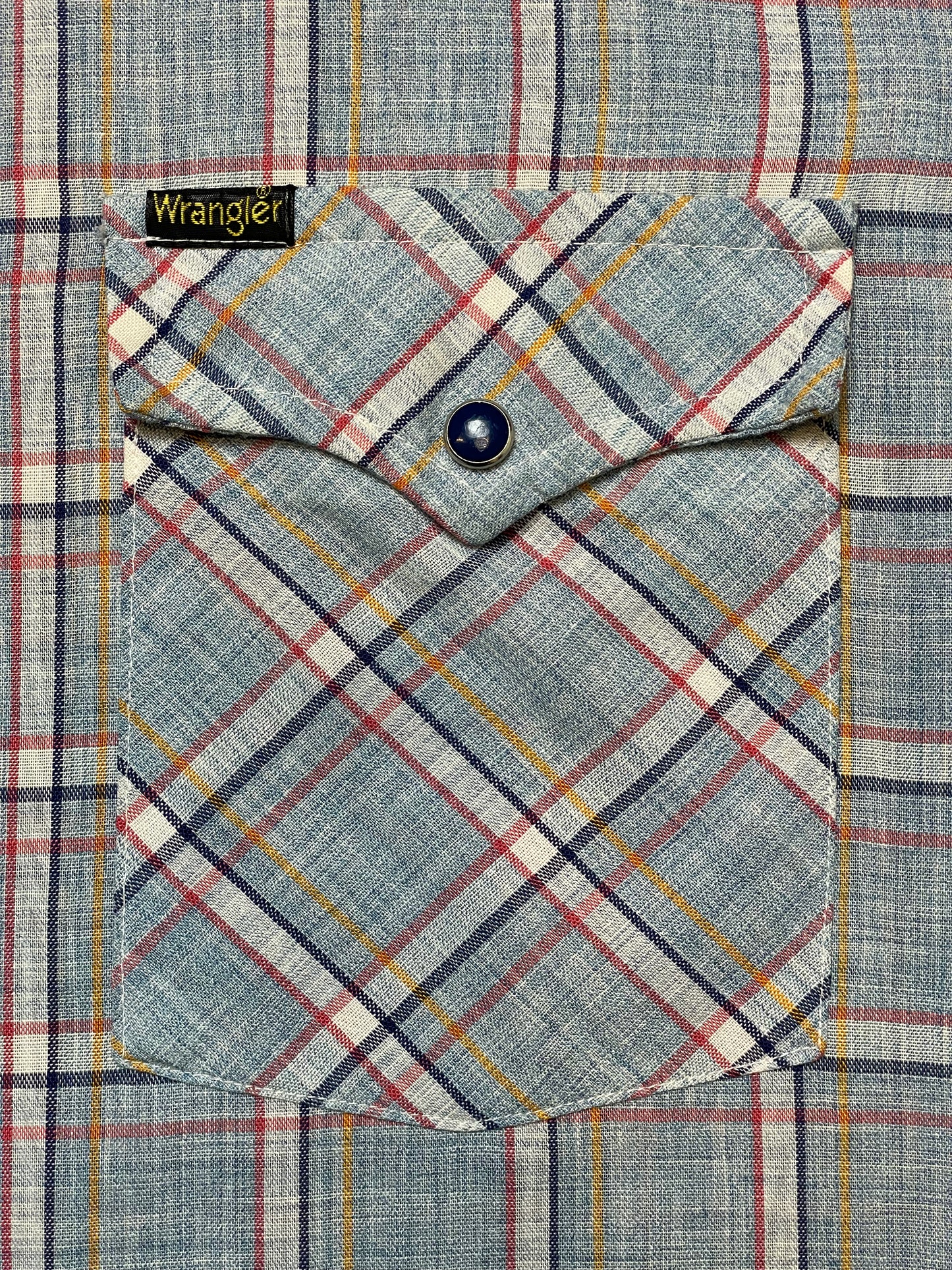 '80s Vintage Wrangler Blue Plaid Button Down Pearl Snap - LRG