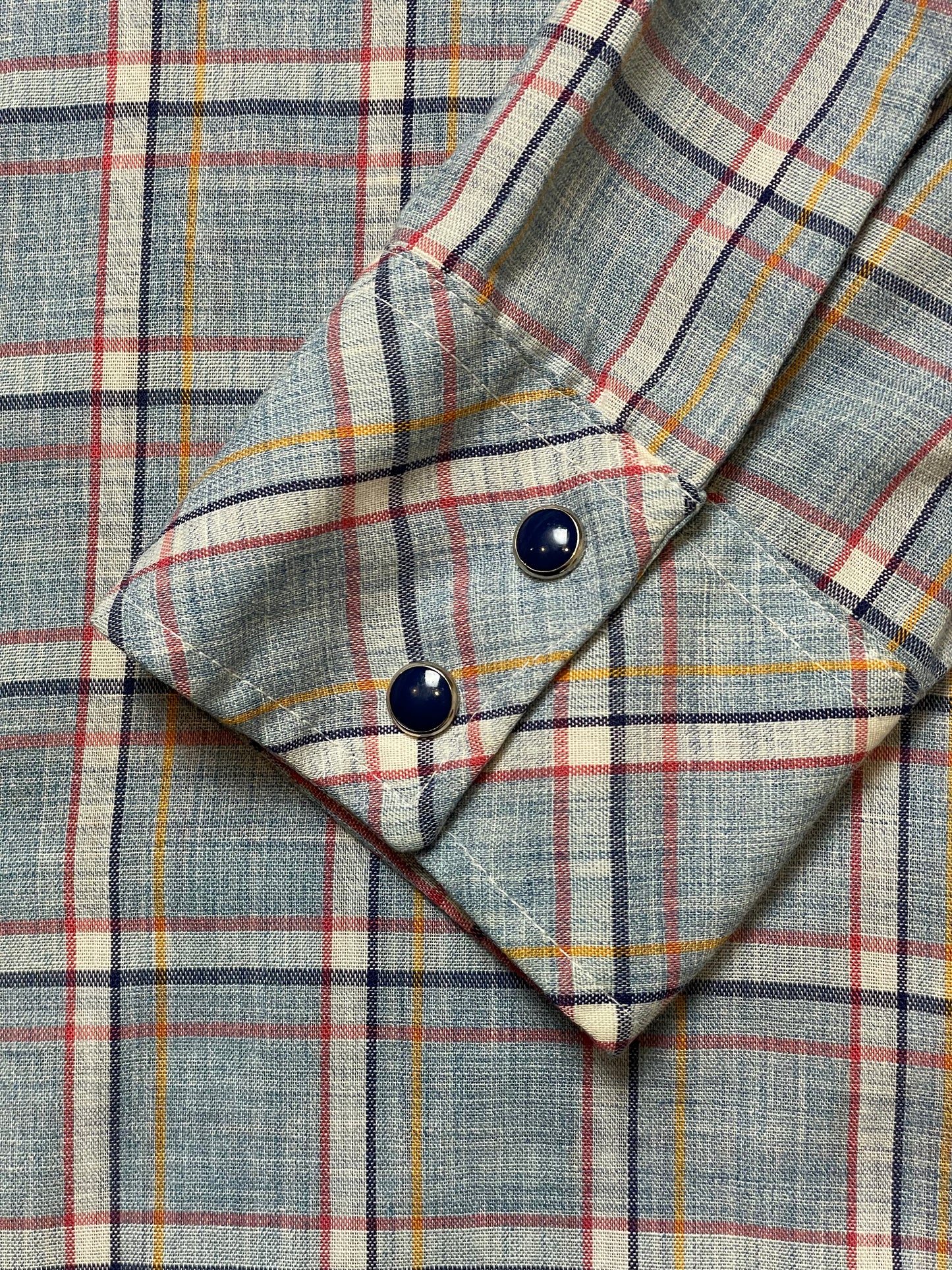 '80s Vintage Wrangler Blue Plaid Button Down Pearl Snap - LRG