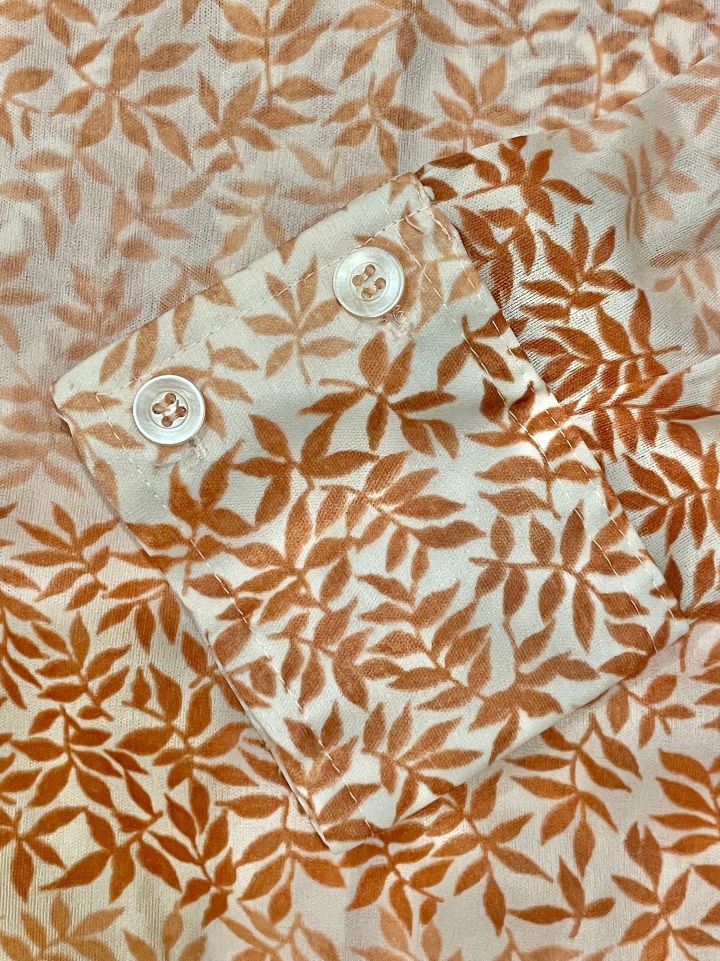 '70s Vintage Wm's Polyester Pink Leaf Print Button Down - Sm