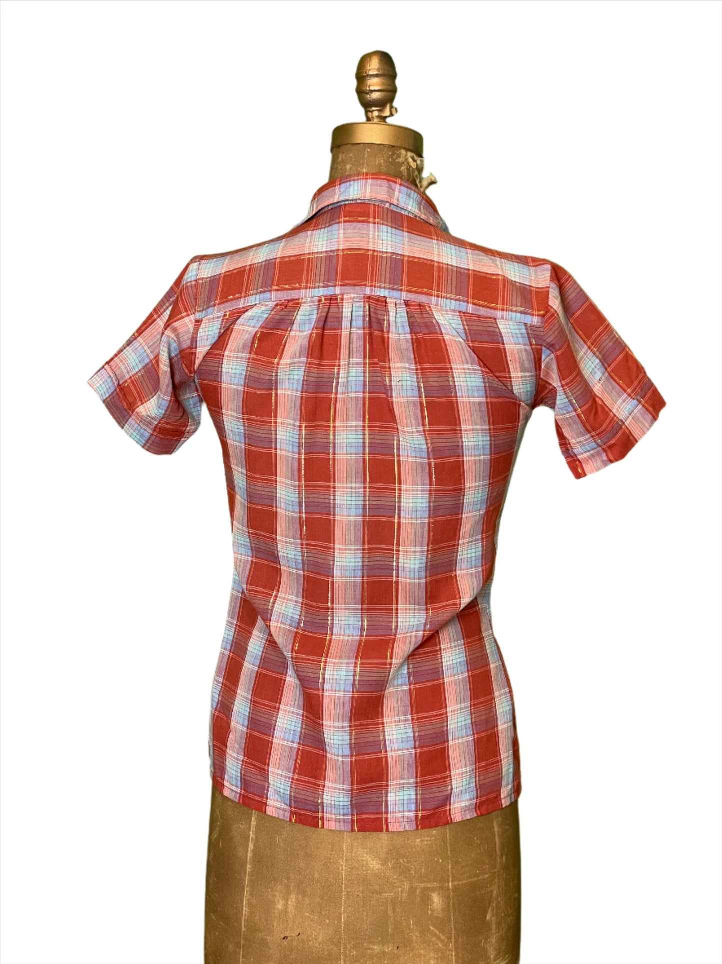 '80s Vintage Wm's Red Plaid Short Sleeve Button Down - Small