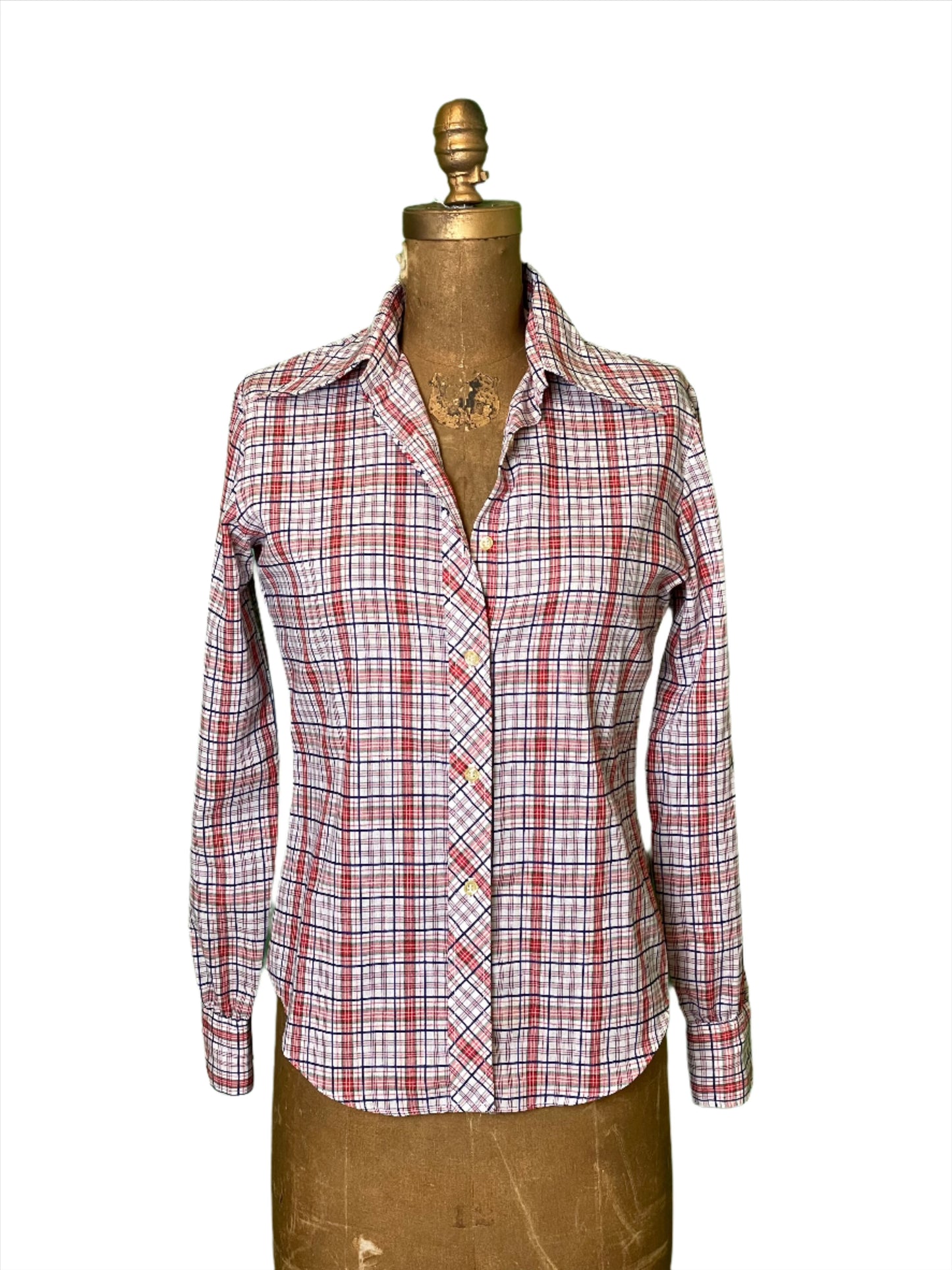 '70s Vintage Tucci Wm's Red Plaid Button Down Shirt  - Large