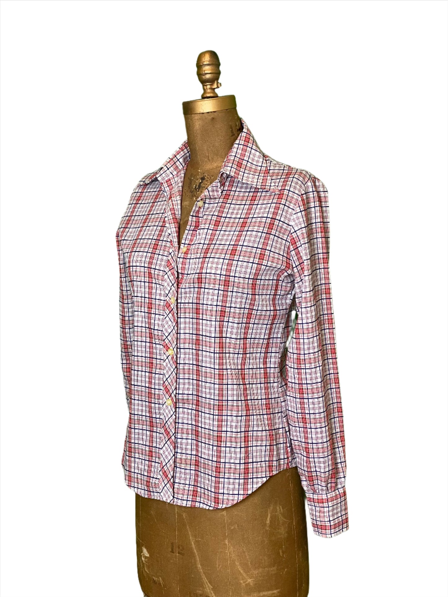 '70s Vintage Tucci Wm's Red Plaid Button Down Shirt  - Large