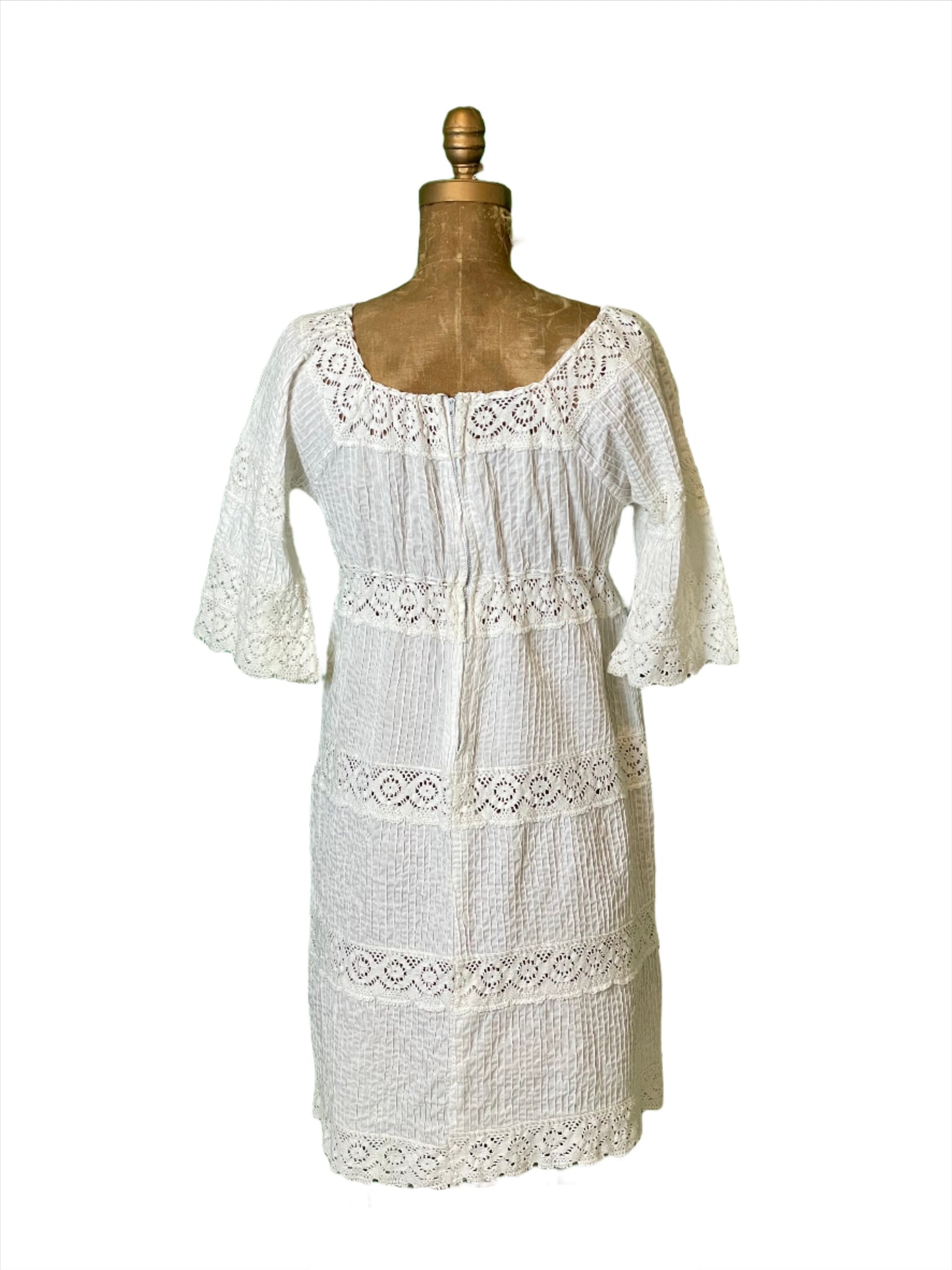 Vintage White Mexican Wedding Mini Dress - XS