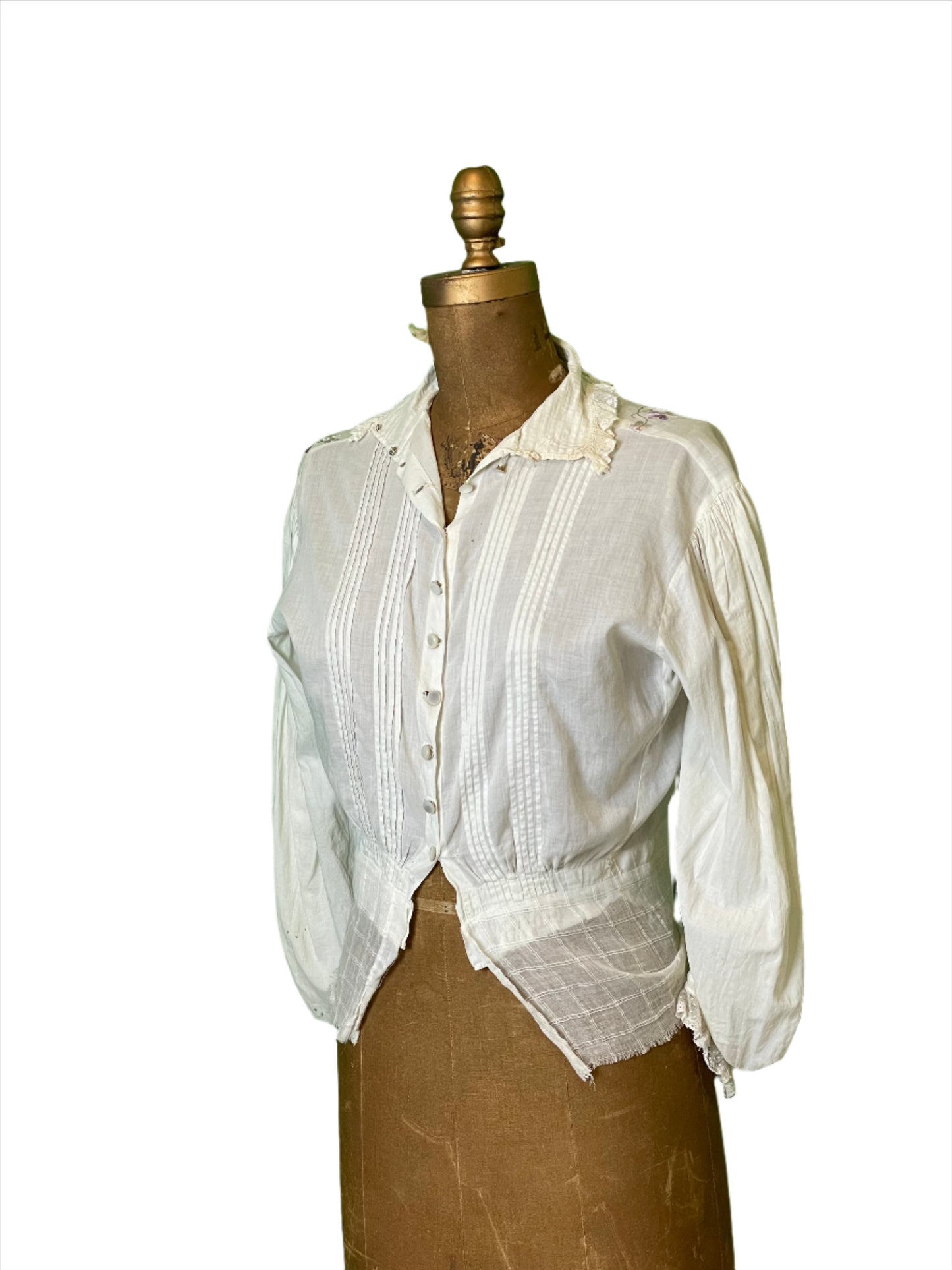 Vintage Edwardian White Floral Embroidered Blouse - SM