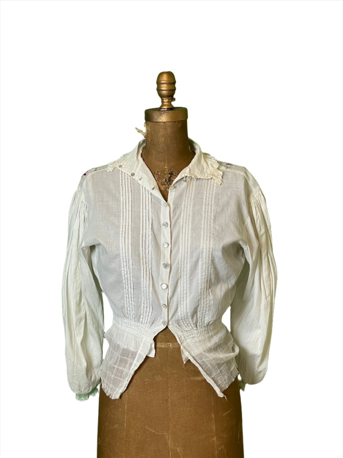 Vintage Edwardian White Floral Embroidered Blouse - SM