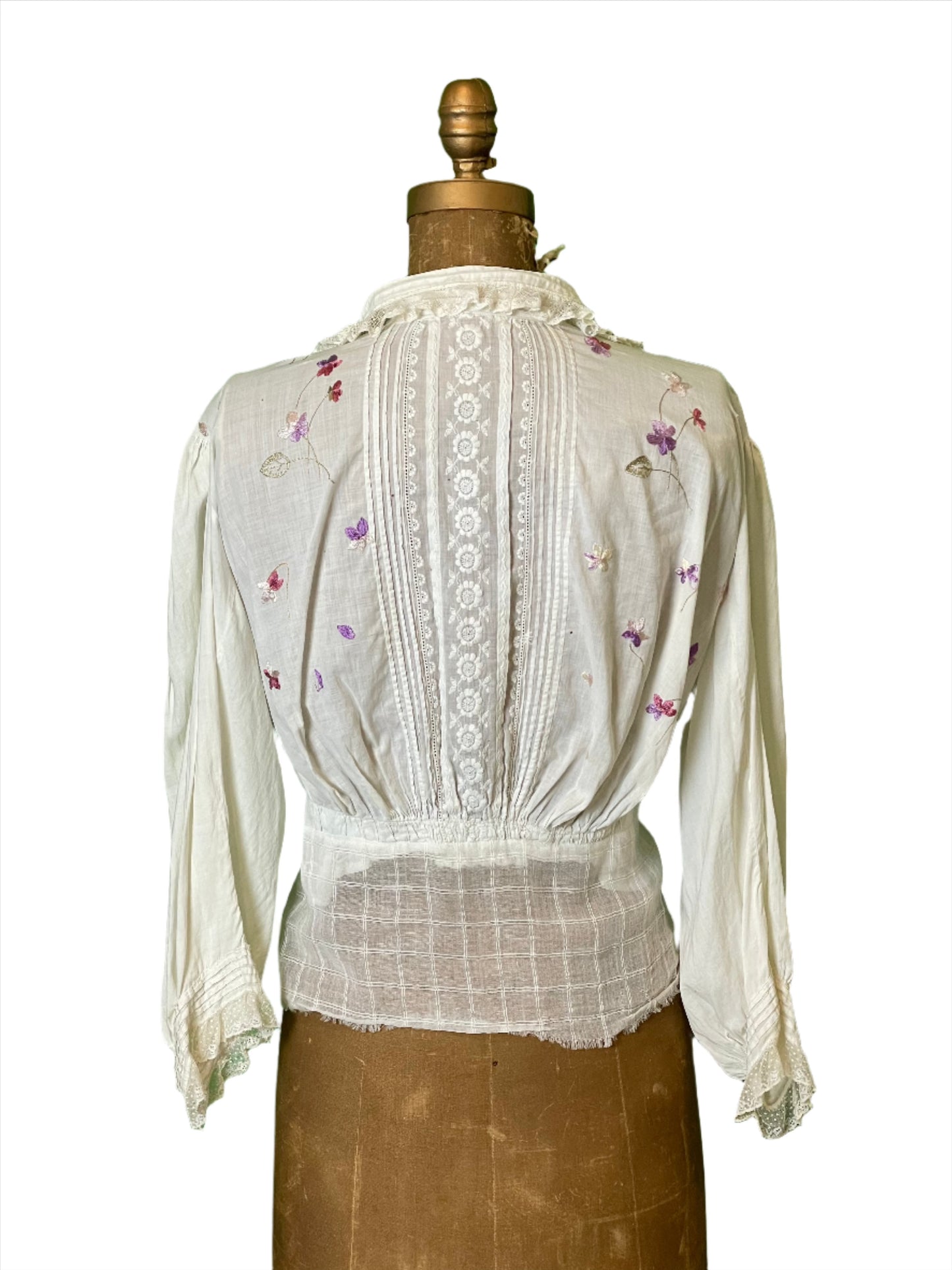 Vintage Edwardian White Floral Embroidered Blouse - SM