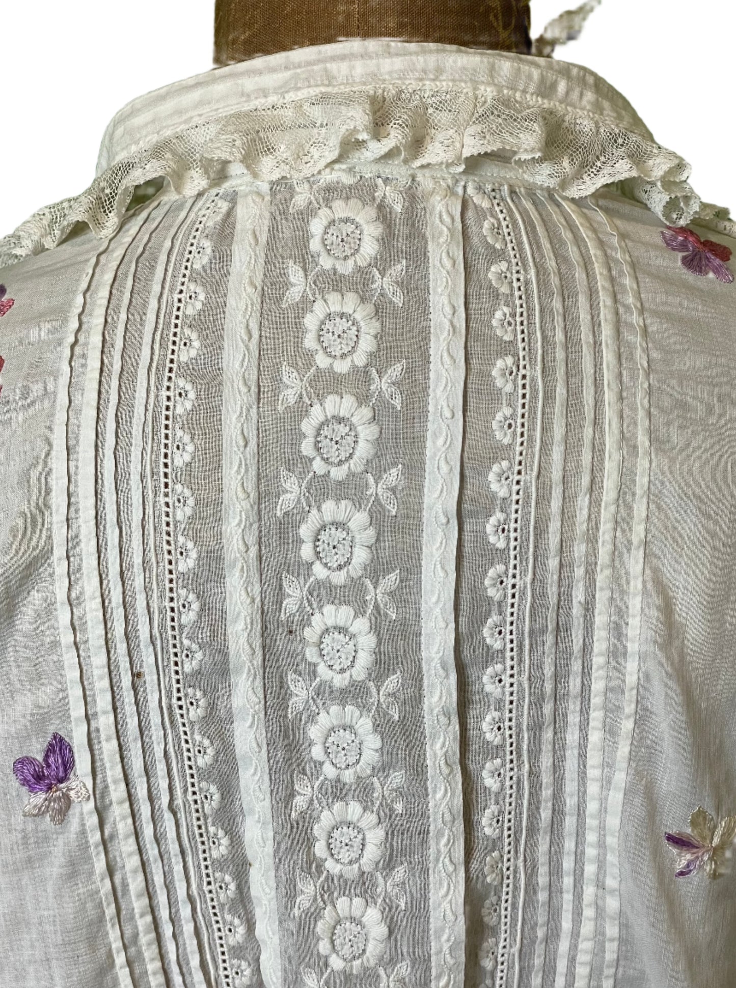 Vintage Edwardian White Floral Embroidered Blouse - SM