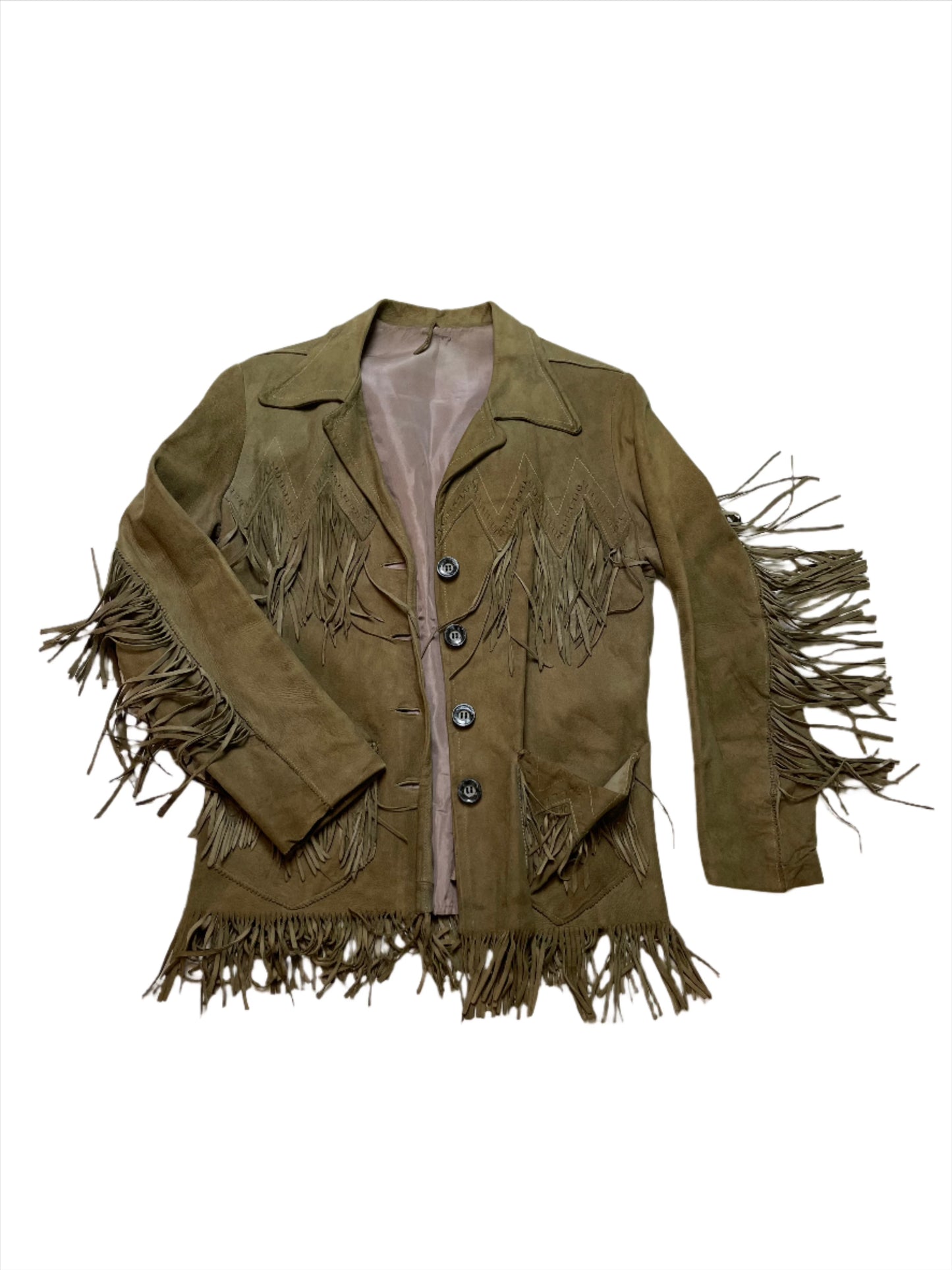 '50/60s Vintage Western Taupe Fringe Suede Jacket