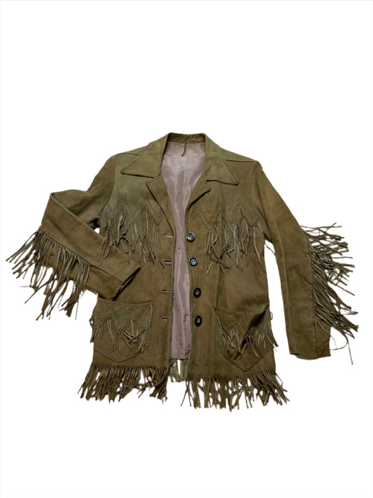 '50/60s Vintage Western Taupe Fringe Suede Jacket