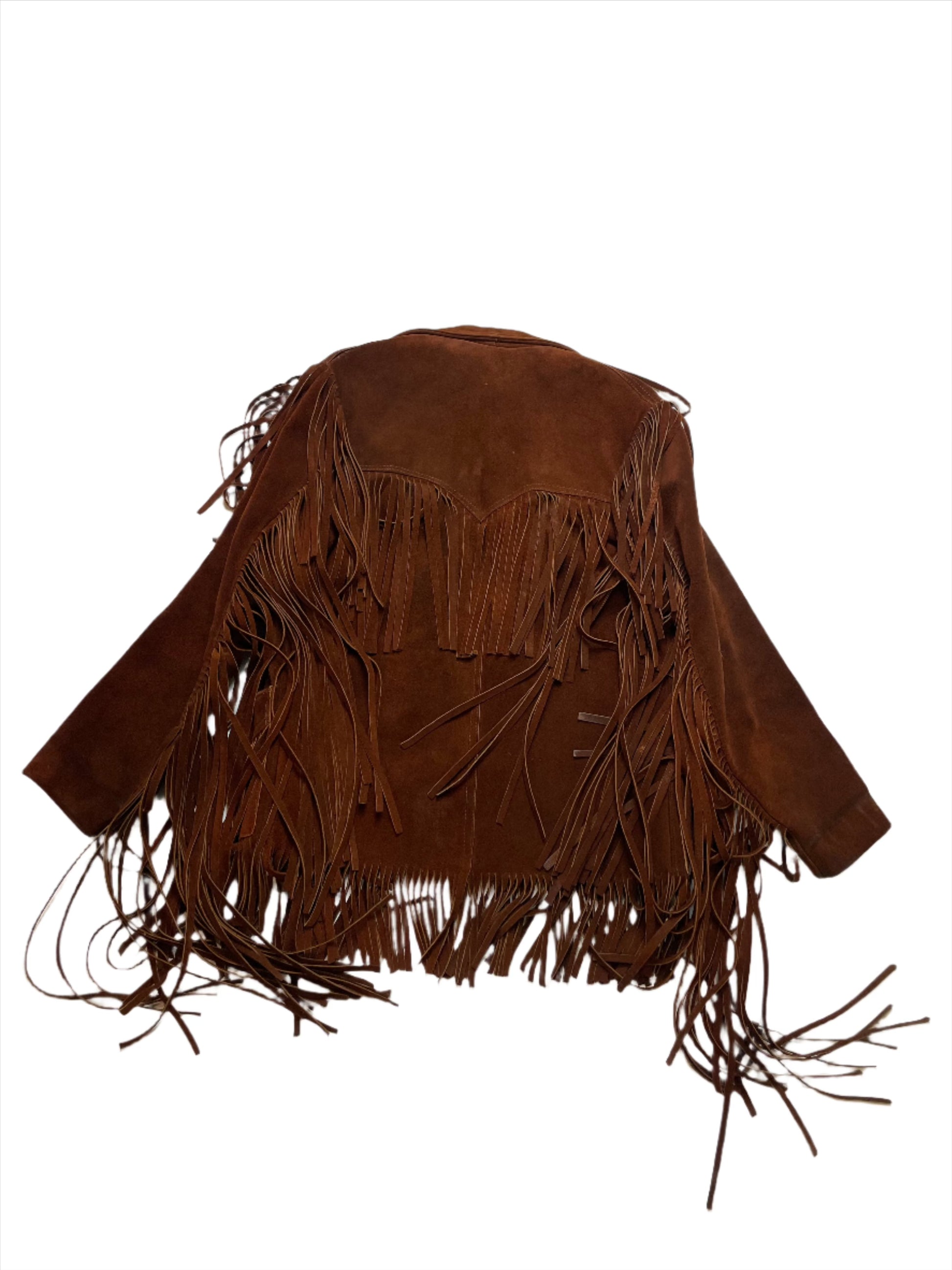 '60s Vintage Cognac Long Fringe Suede Jacket - Medium