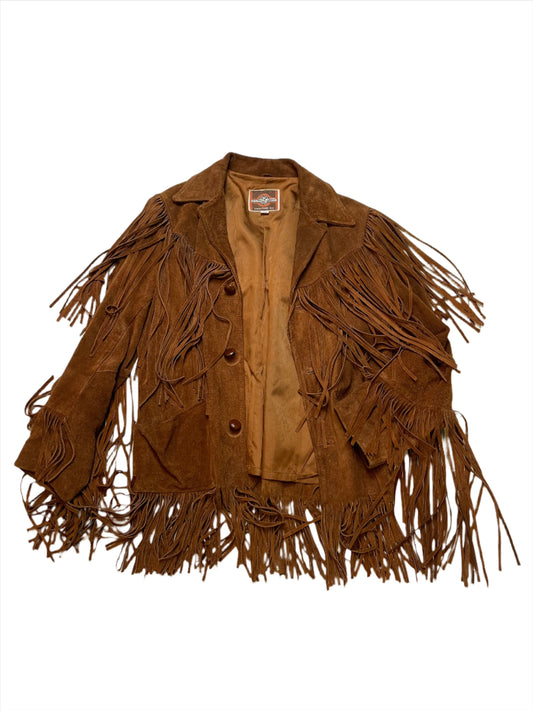 '80s Vintage Pioneer Wear Long Fringe Brown Suede Jacket - Medium